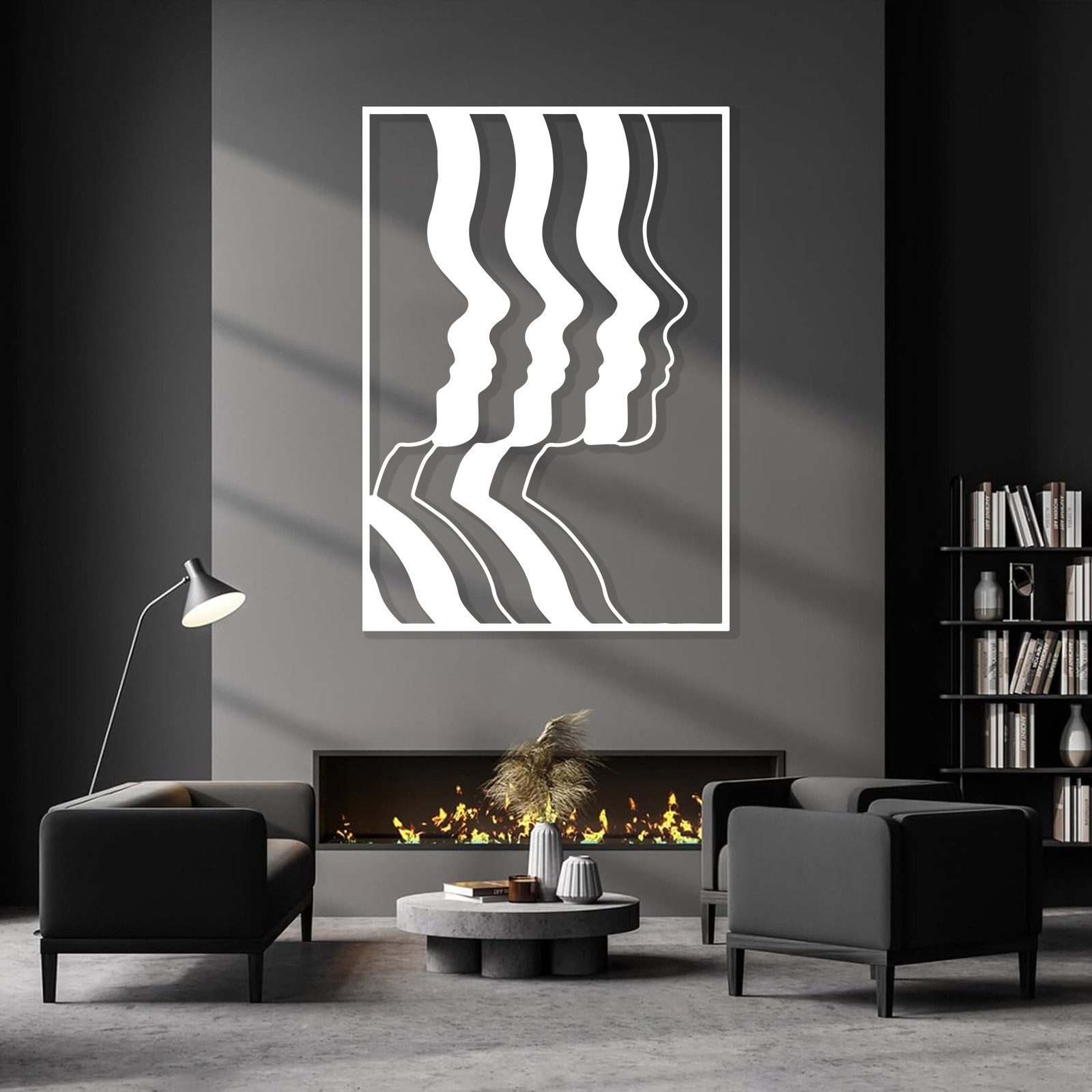 Jumpeak Wanddekoobjekt Menschliches Gesicht Abstrakt Metall Wanddekoration, Moderne Kunst, Hergestellt aus Metall,Schwarz,weiß, 76×53cm