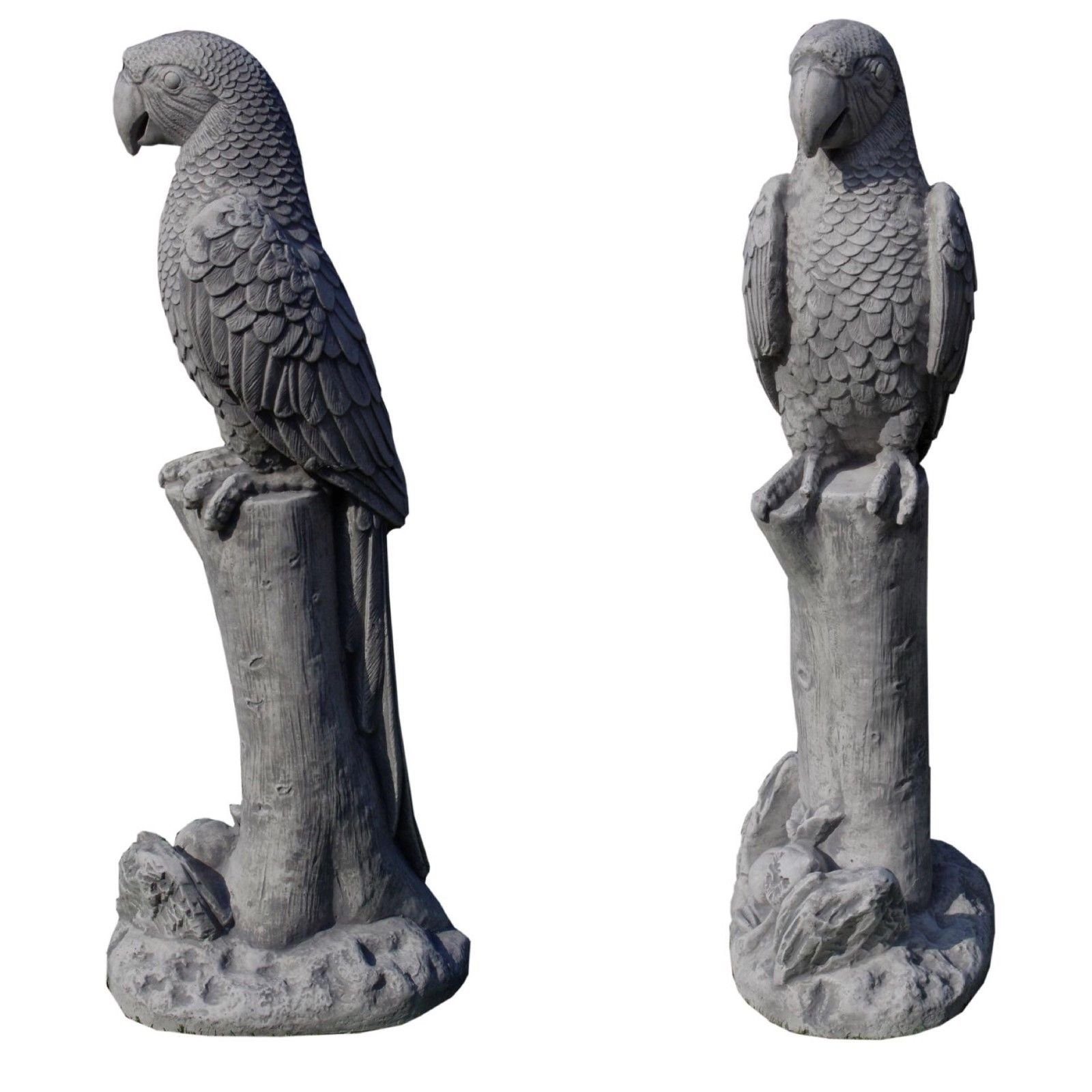 Antikes Wohndesign Gartenfigur 2 x Papageien Figuren Steinfiguren Vogelfiguren Ara Kakadu Garten