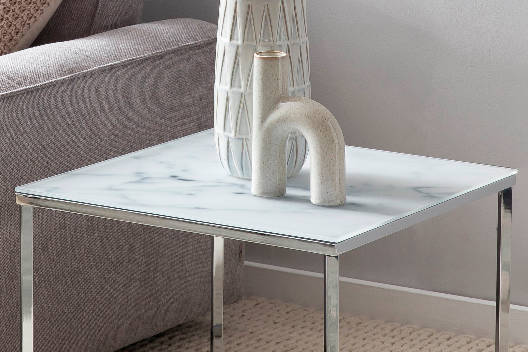 Weiß Tischplatte SalesFever | in Weiß/Chromfarben Beistelltisch, | Chromfarben Marmoroptik