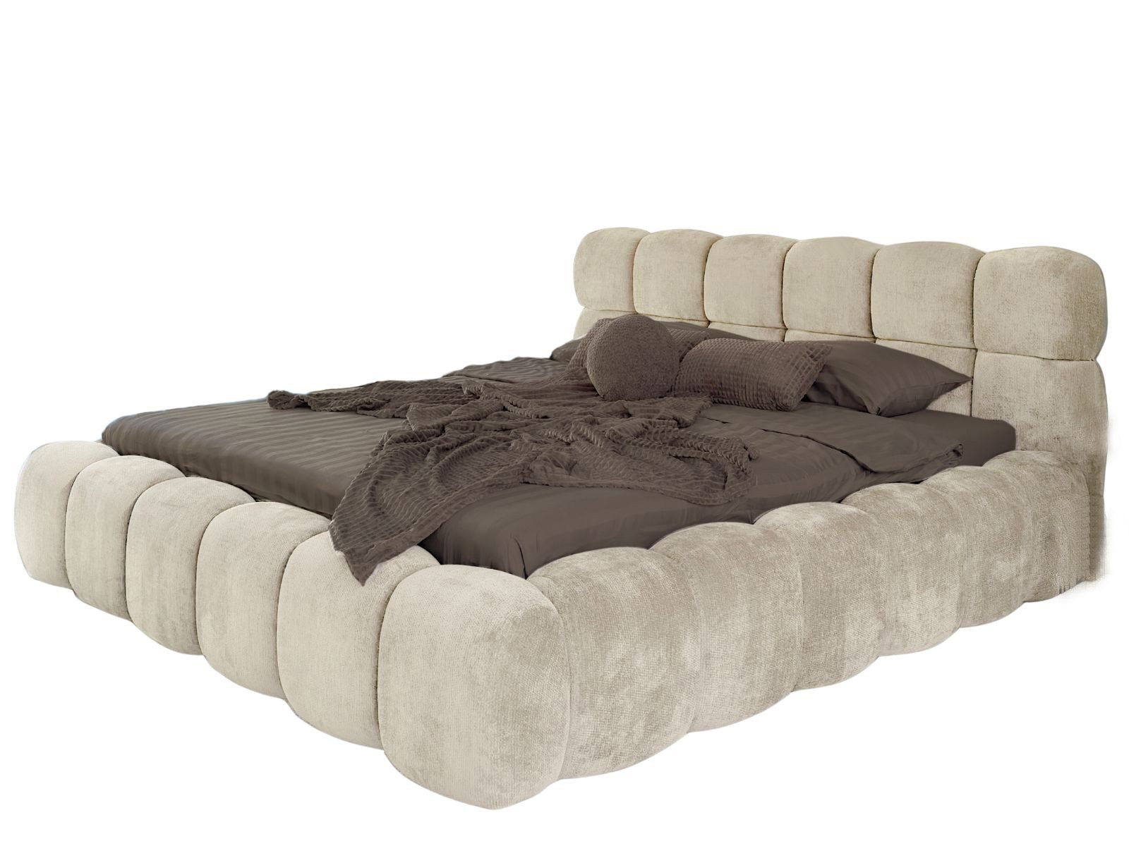 Compleo Polsterbett Cloud Bett, Bett mit gepolstertem Kopfteil ELVA (Chenille-Stoff), Schlafzimmer Bett modern, Doppelbett gepolstert, Wolkenbett