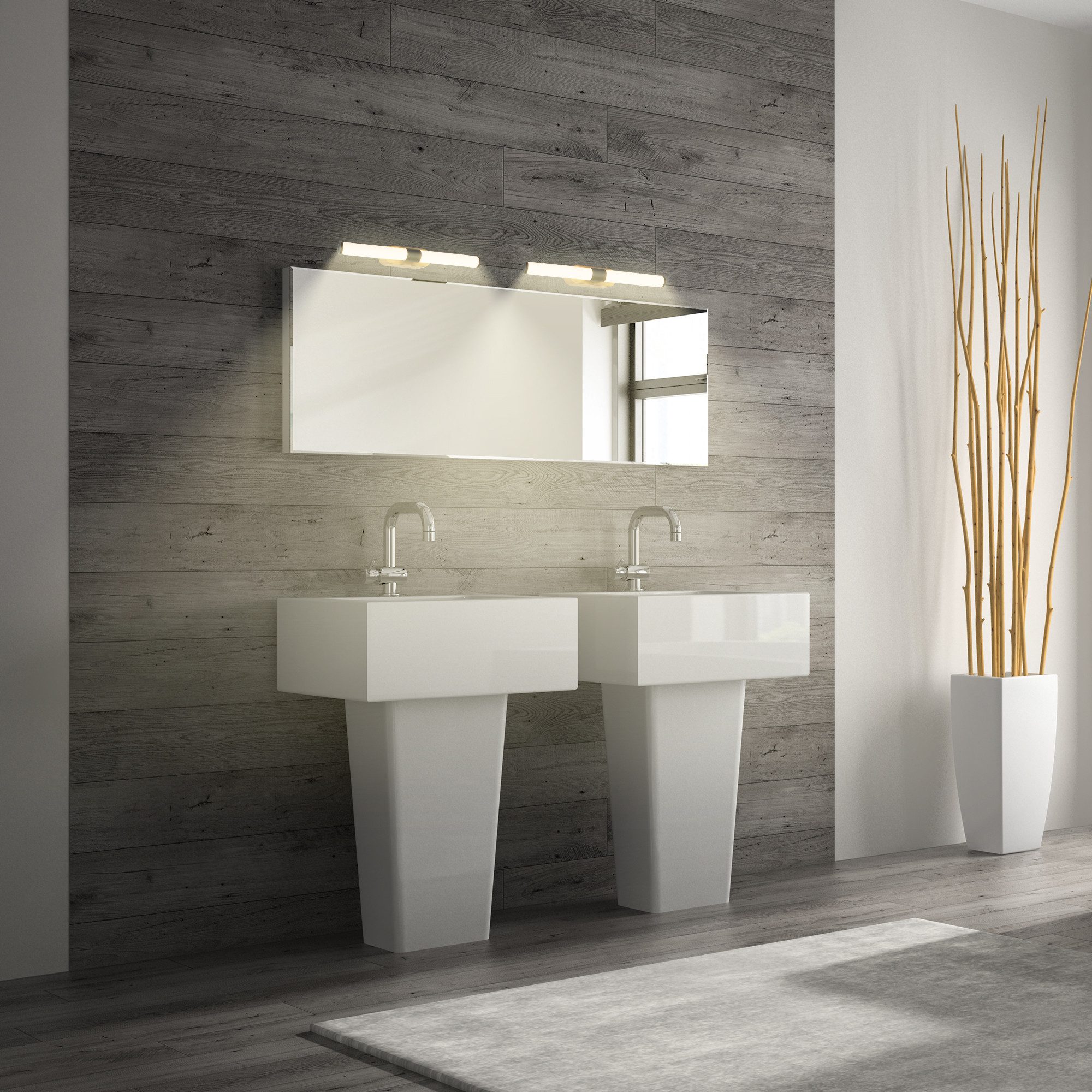 Briloner Leuchten LED Spiegelleuchte Wandleuchte RUNT Badlampe Spiegel IP44 Badezimmer, LED fest integriert, 4000K, LED Schminklicht Bad Schwarz-Holzfarben 40 x 6,5 x 4,5 cm 7W Bad