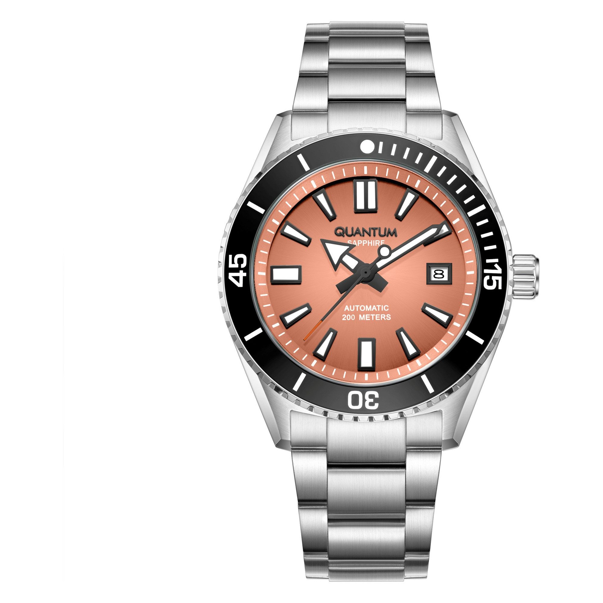 QUANTUM Automatikuhr Taucheruhr Herren Automatik, Edelstahl, 41 mm, 20 ATM wasserdicht orangefarbenes Zifferblatt, silber – BARRACUDA BAR1208B.308, (1-tlg), Datum, Saphirglas, inkl. Geschenkbox