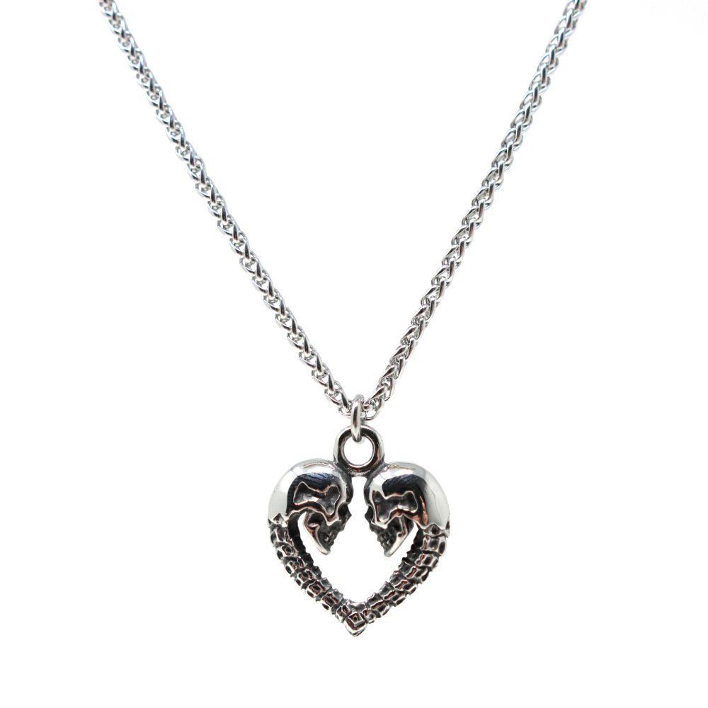 DALMARO Edelstahlkette Lederkette Edelstahl 316 SKULL HEART, Herren Biker Kette - Inkl. Schmuckbox