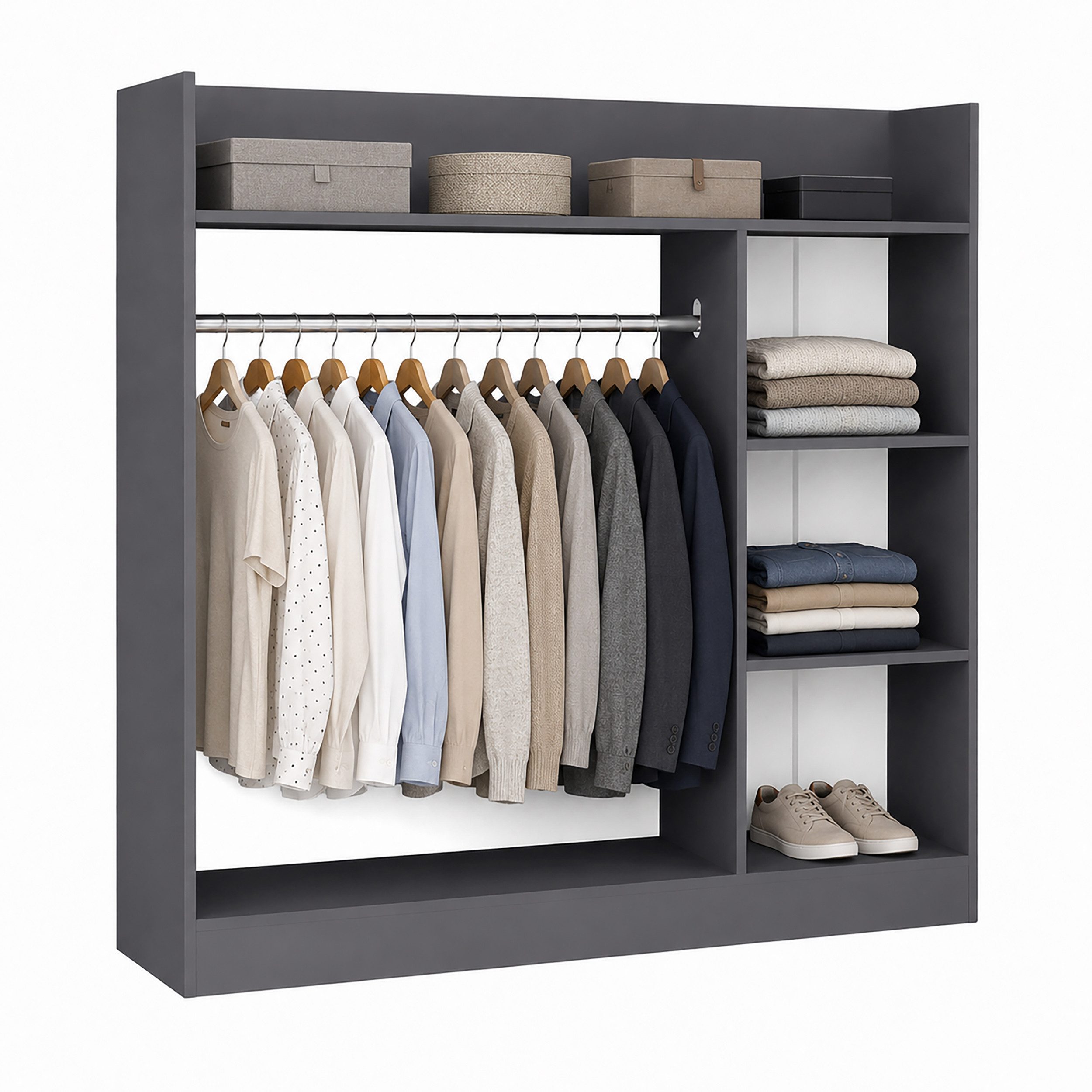 VCM Kleiderschrank Palosa M B. 118 x T. 35 x H. 115 cm mit 5 Fächern, viel Stauraum, begehbarer Kleiderschrank