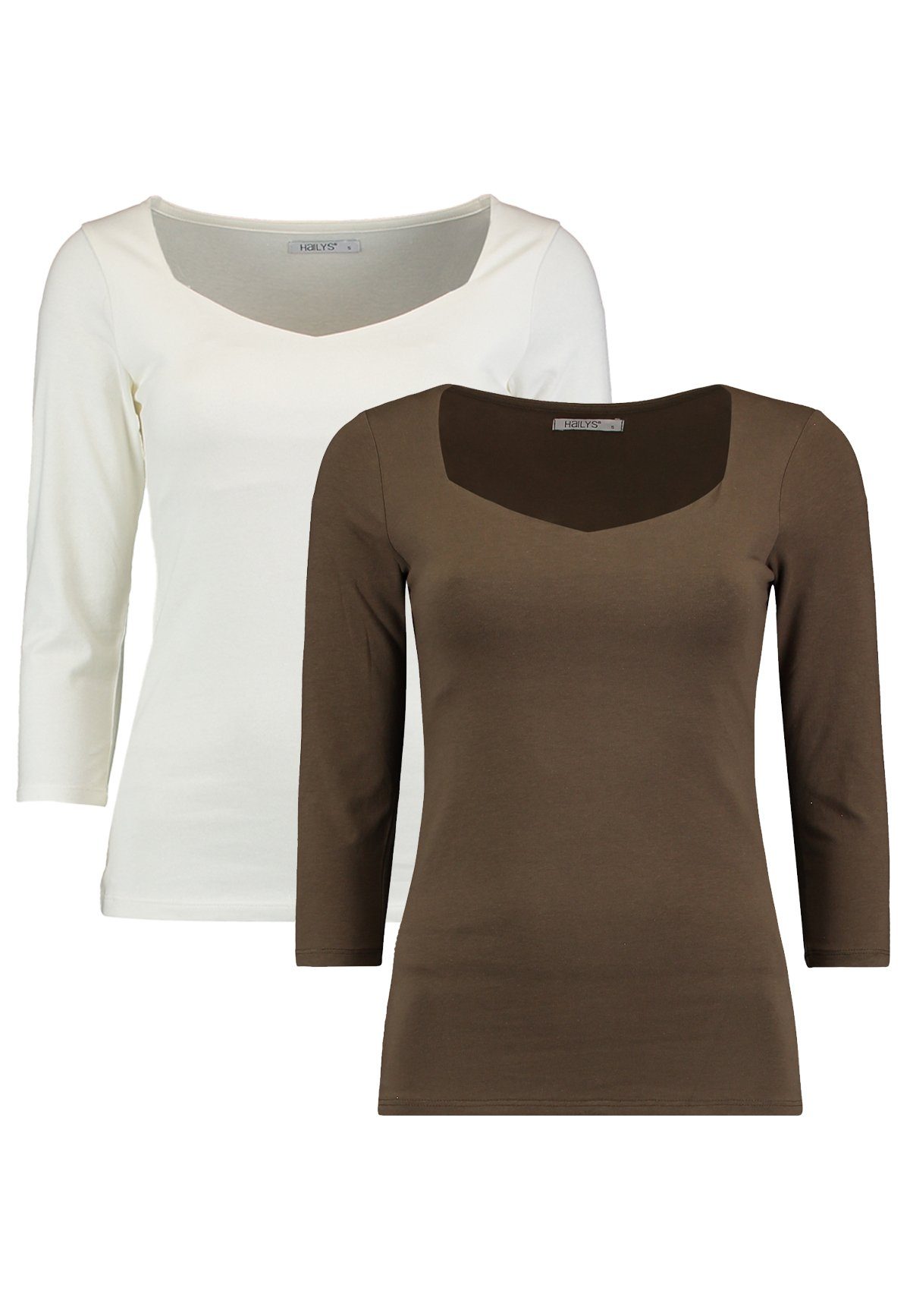 HaILY’S T-Shirt Dünnes 3/4 Arm Shirt 2-er Stück Set Stretch Longsleeve NOA (2-tlg) 4691 in Hellbraun | V-Shirts