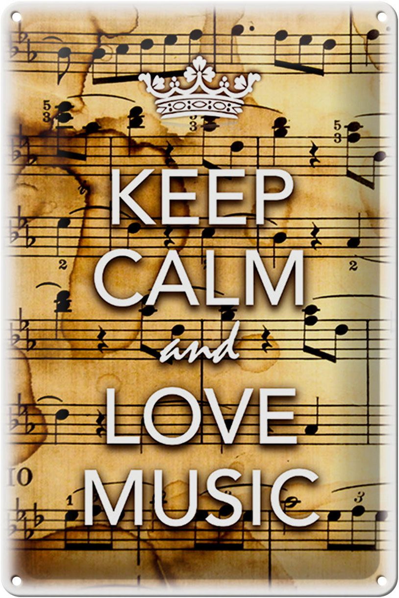 Metallschild Schild Blech 20x30cm - Made in Germany - Spruch Keep Calm and love mus