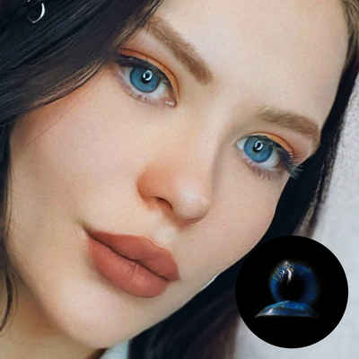 LuxDelux Farblinsen Naval Blue - blaue Kontaktlinsen für dunkle und helle Augen deckend, Weiche Farblinsen