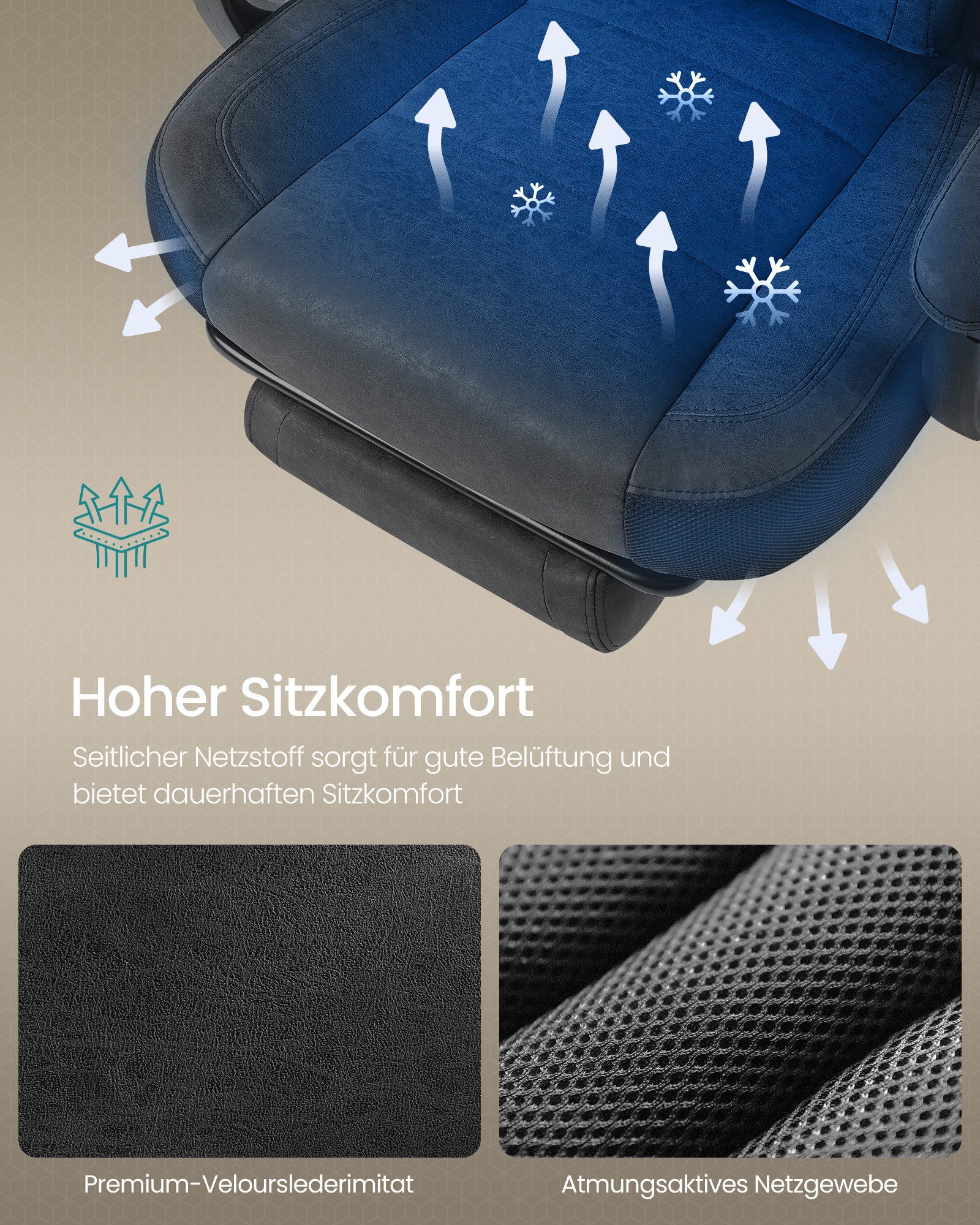 SONGMICS Bürostuhl, Gaming-Stuhl, Computerstuhl, ergonomisches Design, mit Fußstütze