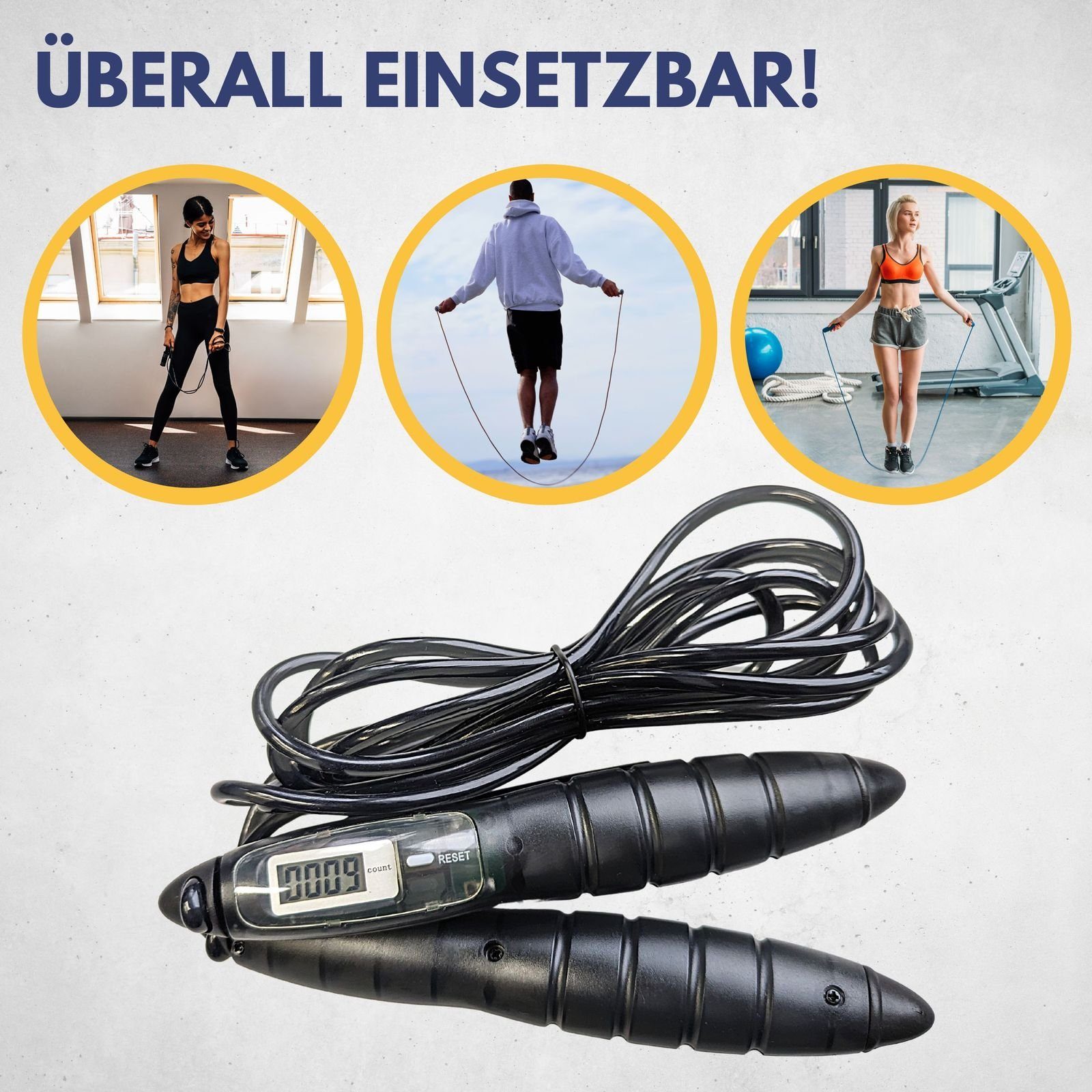 Springseil Sprungzähler Länge Inkl. Größe optimales 290 Mit individuell cm I Sprungzähler-Anzeige Best Farbe: Mit ist I I einstellbar Grau für I Digitales Batterie I Sporting Training, Springseil integriertem