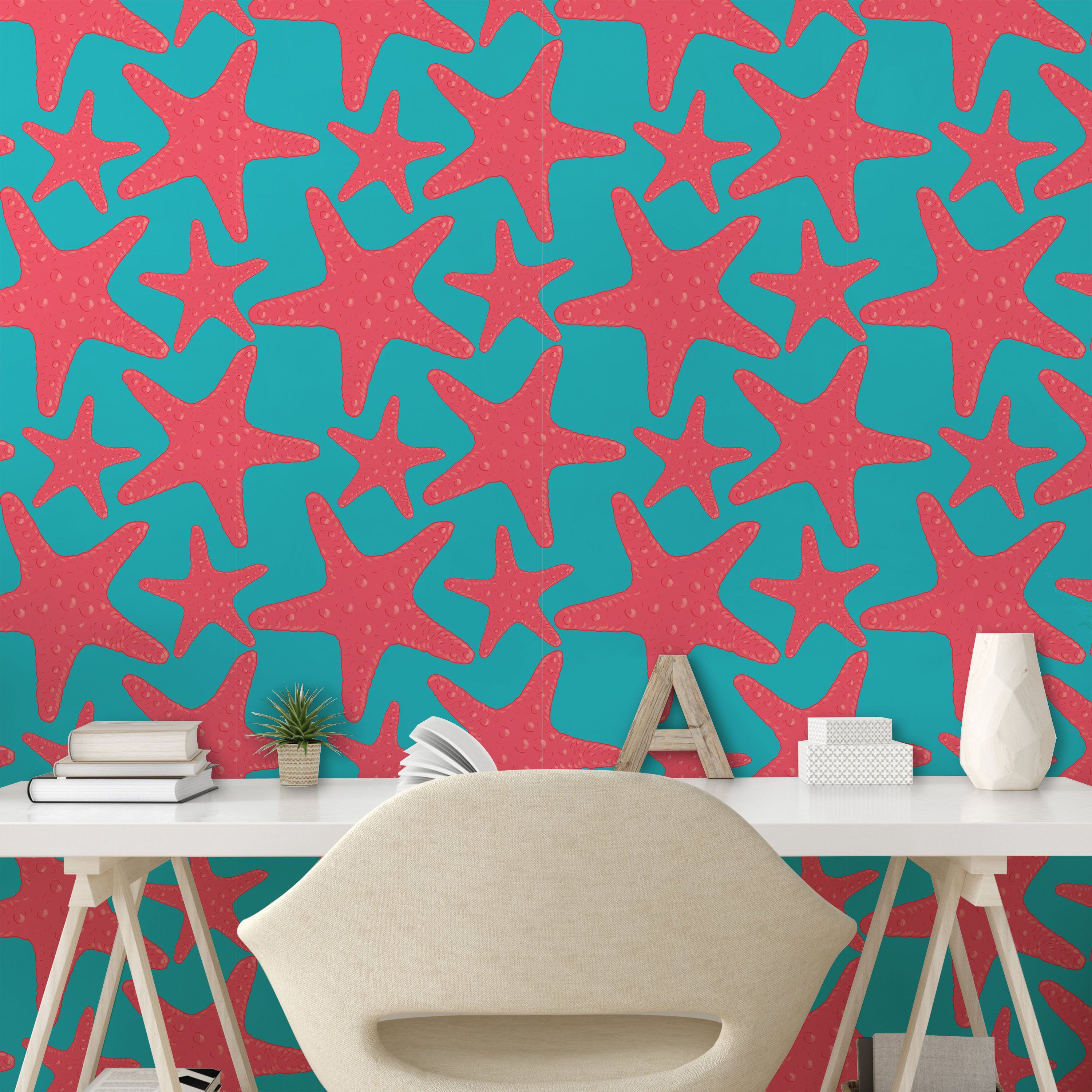 Abakuhaus Vinyltapete selbstklebendes Wohnzimmer Küchenakzent, Nautisch Seesterne Muster
