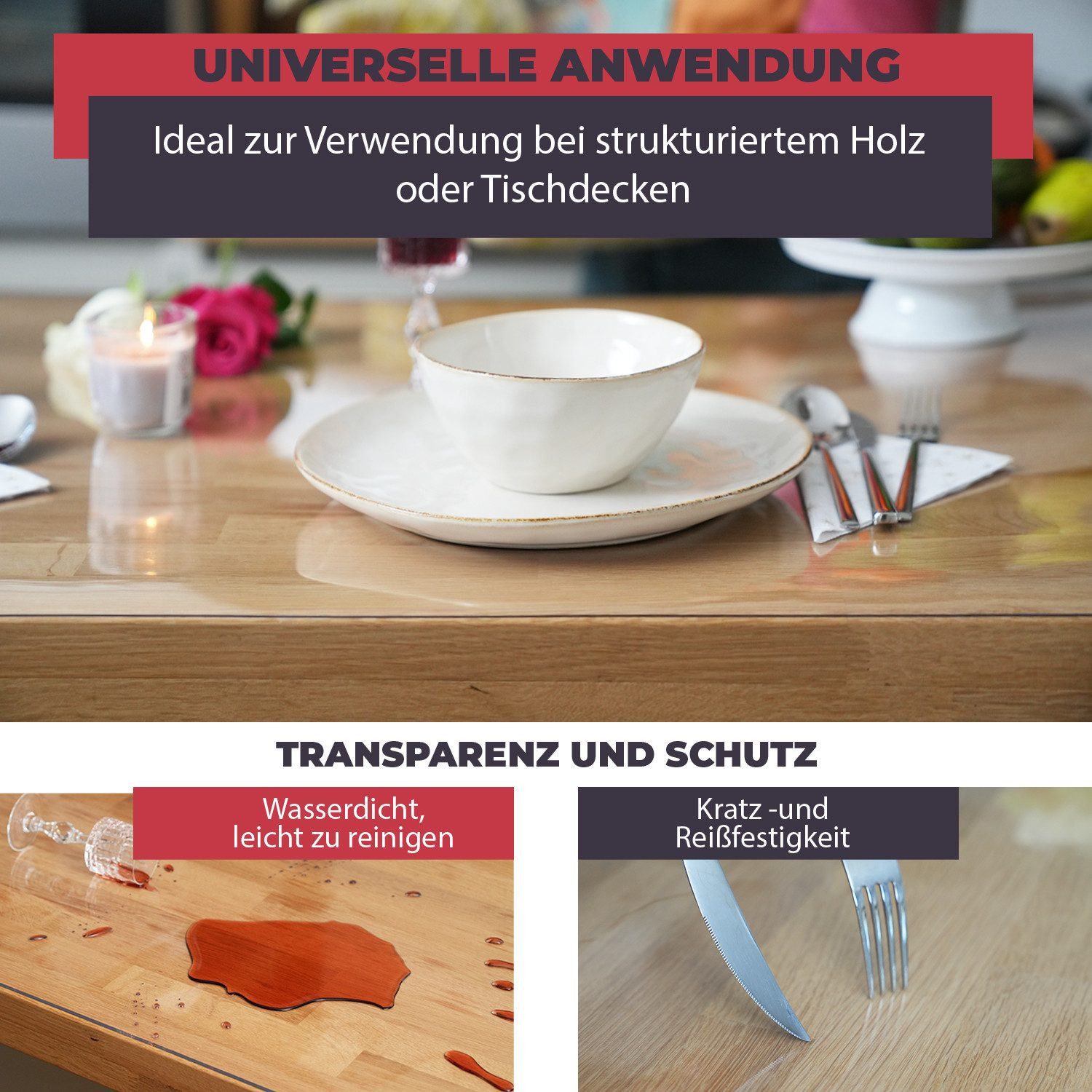 Biofactur Tischdecke Tischfolie Glasklar Folie 2 mm gerader Kante transpare günstig online kaufen