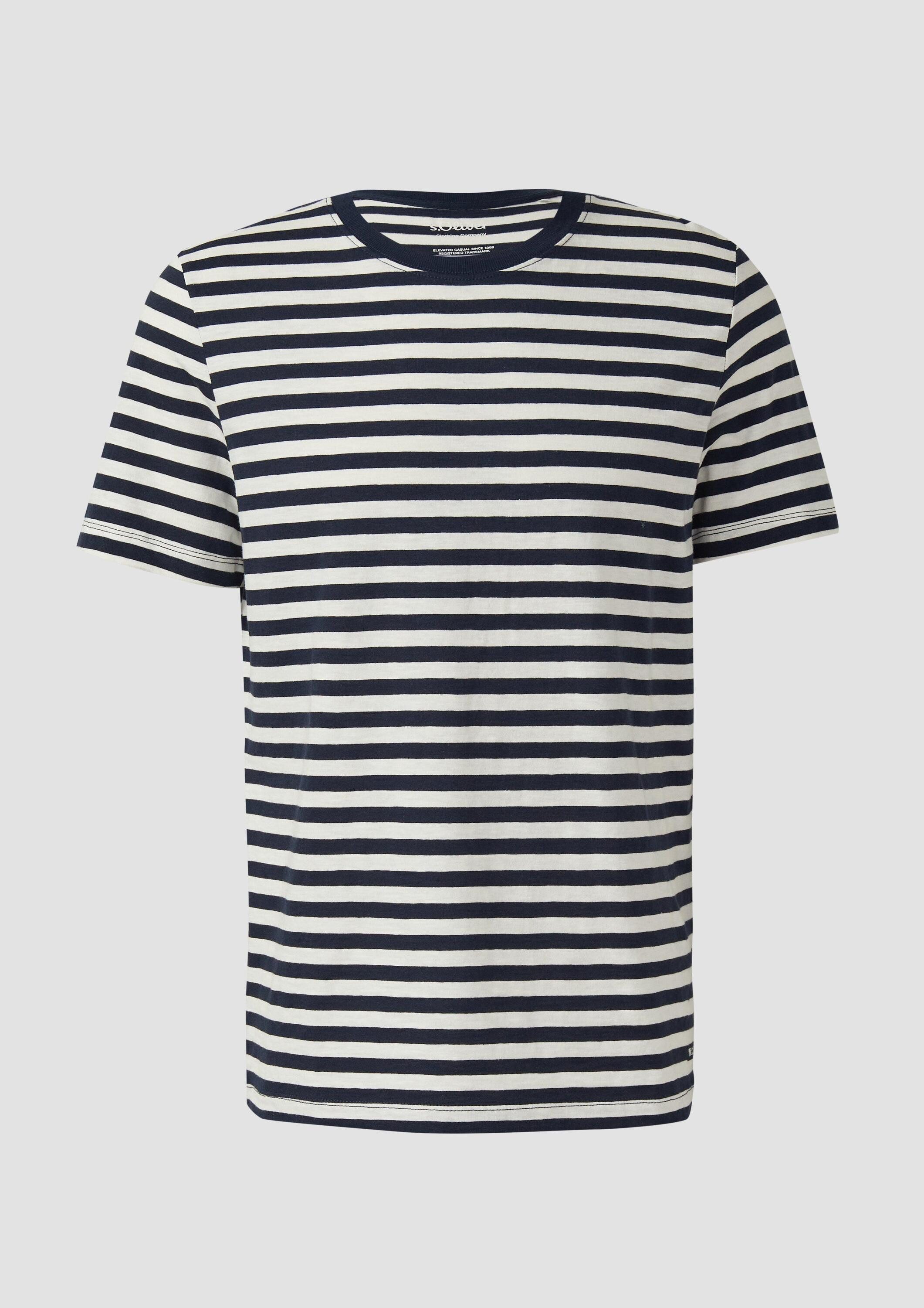 s.Oliver Kurzarmshirt T-Shirt Gestreiftes T-Shirt in Flammgarnstruktur günstig online kaufen
