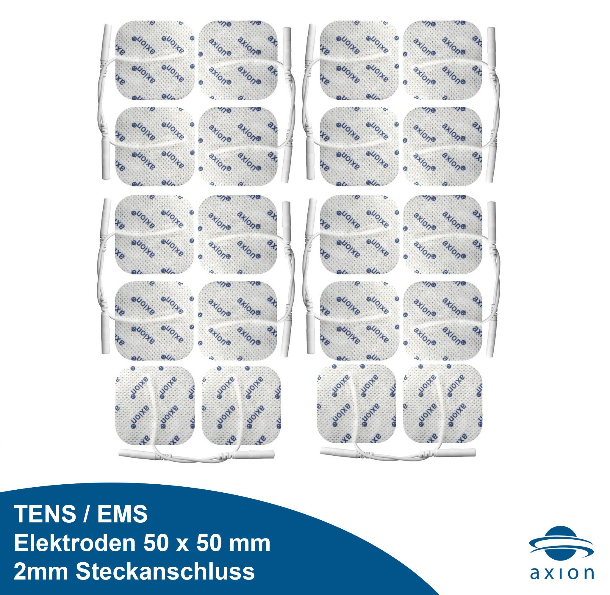 Axion Elektrodenpads passend zu Prorelax, Promed, axion - 5x5cm, 2mm Steckanschluss, 20 St.,selbstklebende TENS EMS Elektroden für TENS EMS Geräte