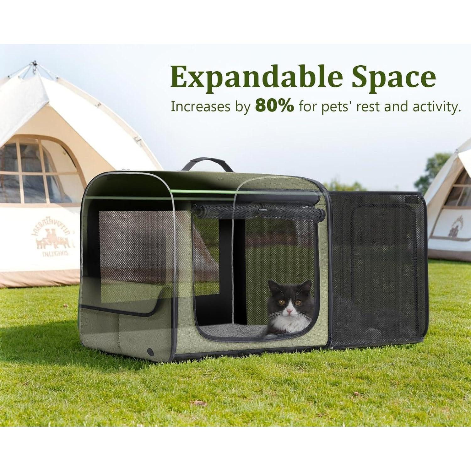 LuxusKollektion Tiertransportbox Katzentasche Transportbox Dunkelgrün Erweiterbar 61 x 52 x 45 cm