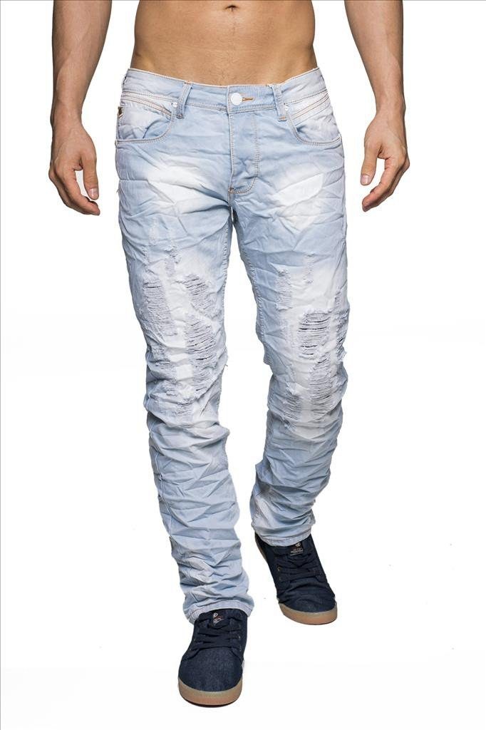 1426 Jeansnet ID1426 Innenfutter in Hellblau HellTotenkopf Regular-fit-Jeans Jeans (1-tlg)