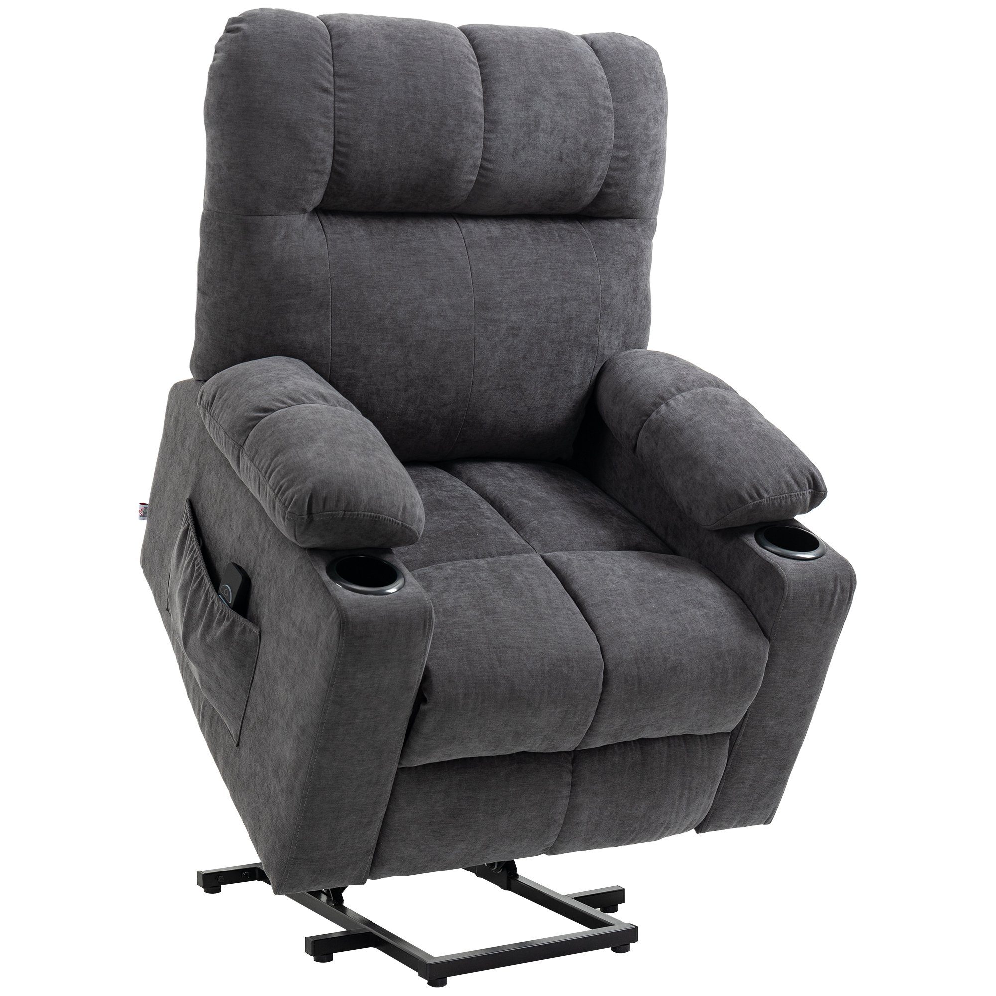 HOMCOM Relaxsessel Sessel mit Aufstehhilfe, Elektrischer Kinosessel mit Massagefunktion (Fersehsehsessel, 1-St., Aufstehsessel), mit Heizfunkton, Dunkelgrau 91 x 95 x 109 cm