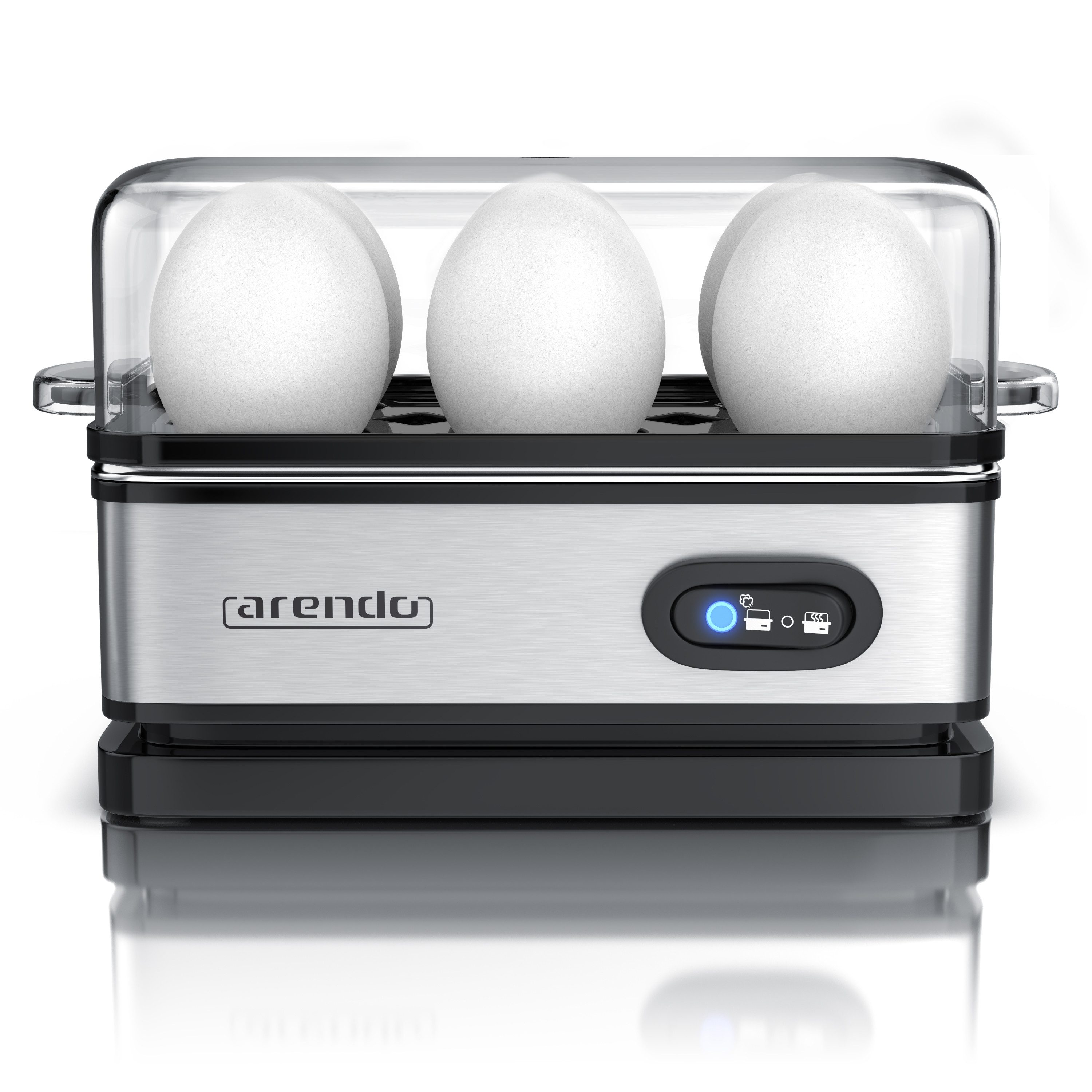 Arendo Eierkocher 6-fach, Edelstahl, frei wählbarer Härtegrad, mit Warmhaltefunktion, Anzahl Eier: 6 St., 400 W, Kipp-Funktionsschalter mit Indikationsleuchte, für bis zu 6 Eier