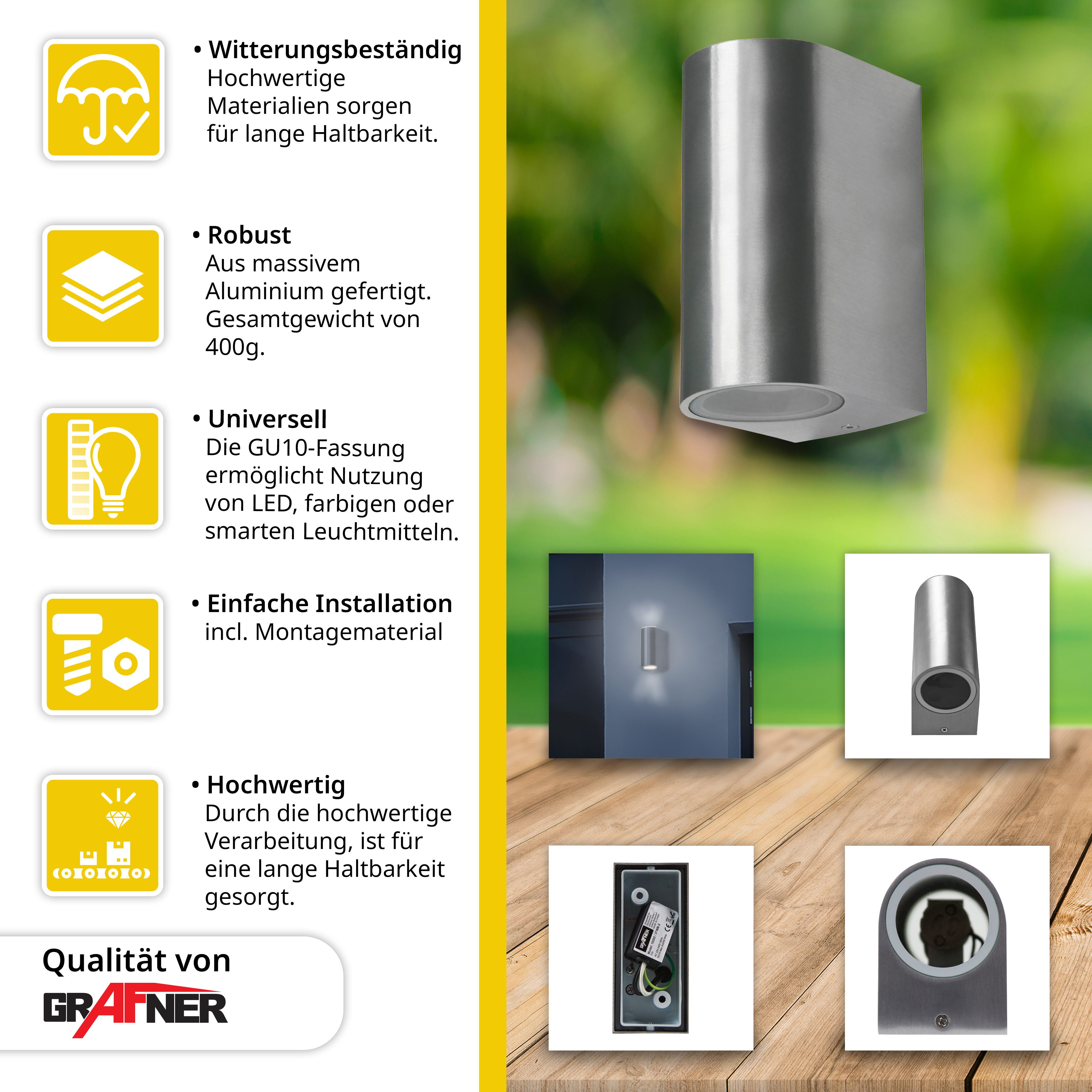 Grafner Wandleuchte Wandlampe Aluminium Wandleuchte Lichtschein Up&Down, oh günstig online kaufen