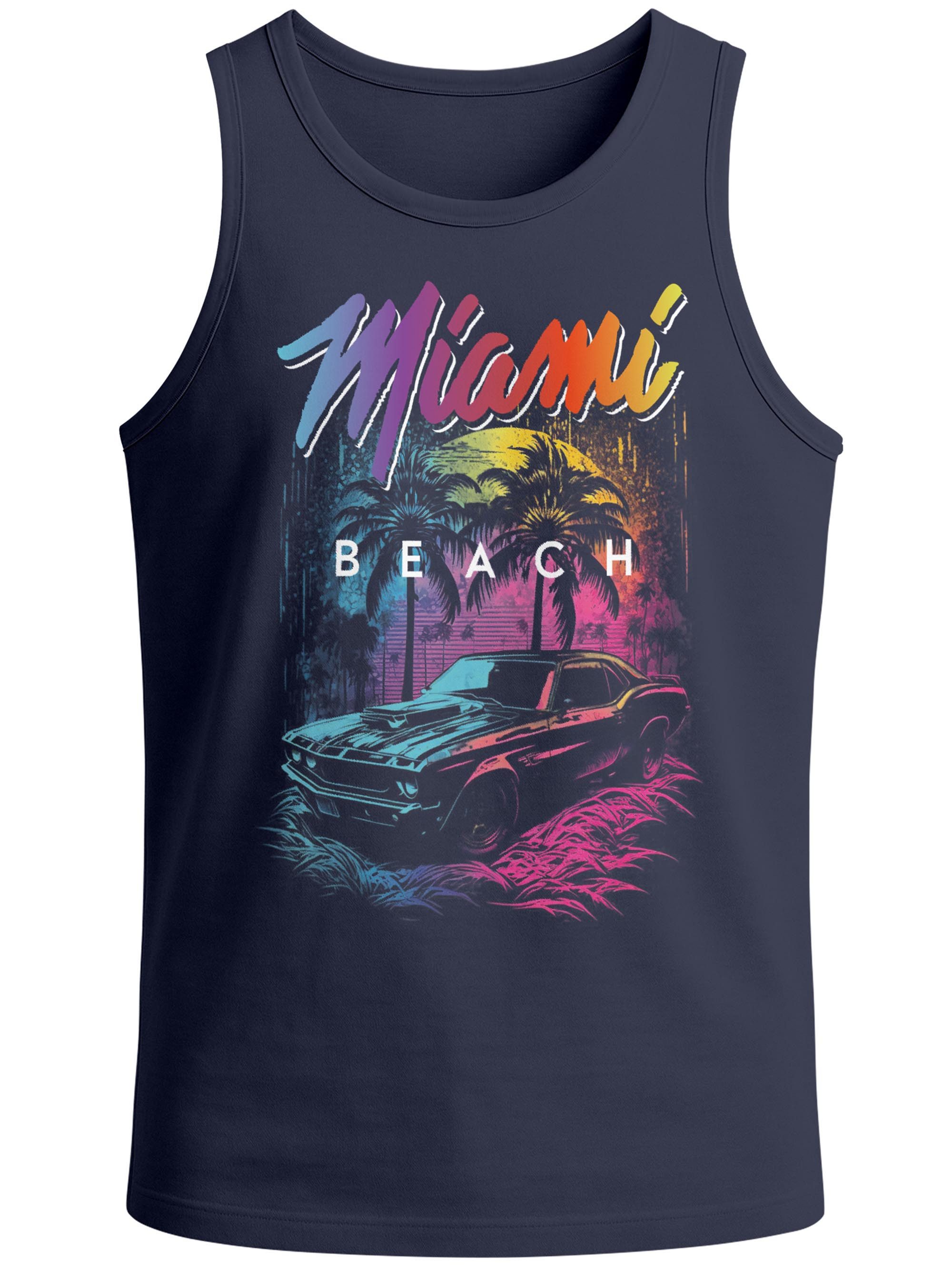 Neverless Tanktop Herren Tank-Top Miami Beach USA Oldtimer Car Palmen Print Fashion mit Print – Bild 4 von 5