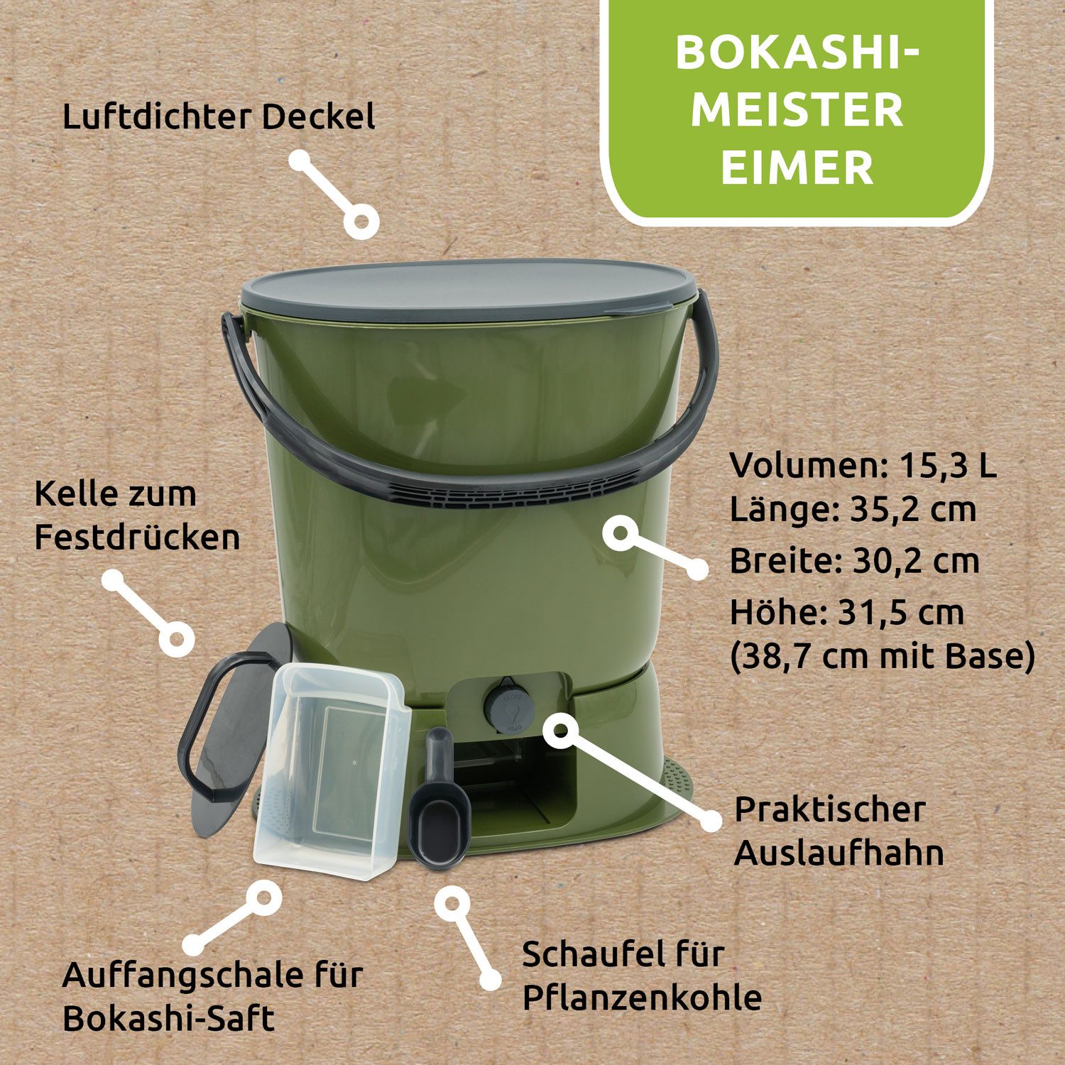 Fischer's EM-Chiemgau Komposter Bokashi Meister-Eimer, (Spar-Set, 2 Eimer mit Zubehör)