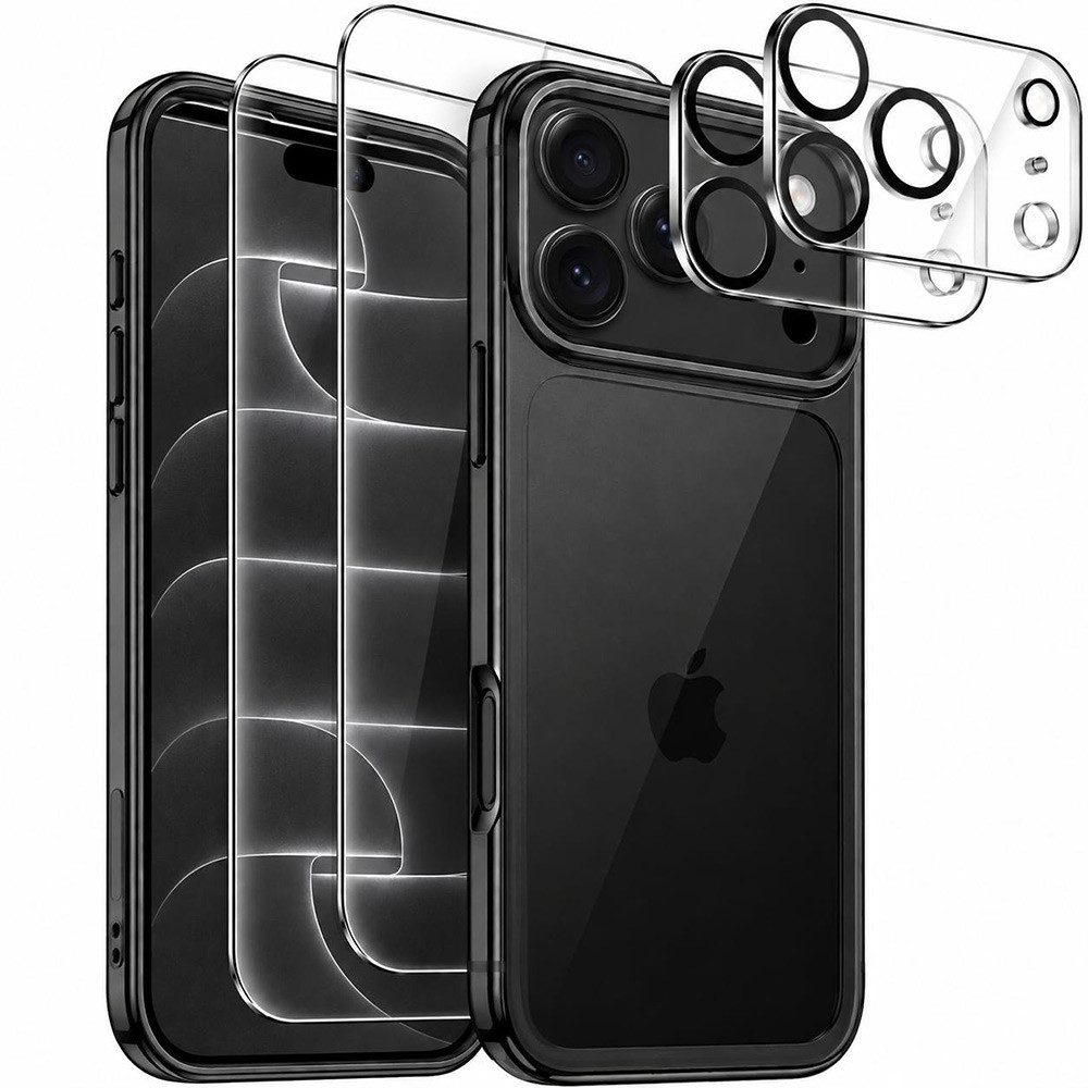 FITSU Handyhülle 5-in-1 Hülle für iPhone 18 Pro Max Case Schwarz 6,9 Zoll, 1 x Handyhülle Transparent, 2 x Kameraschutz, 2 x Schutzglas