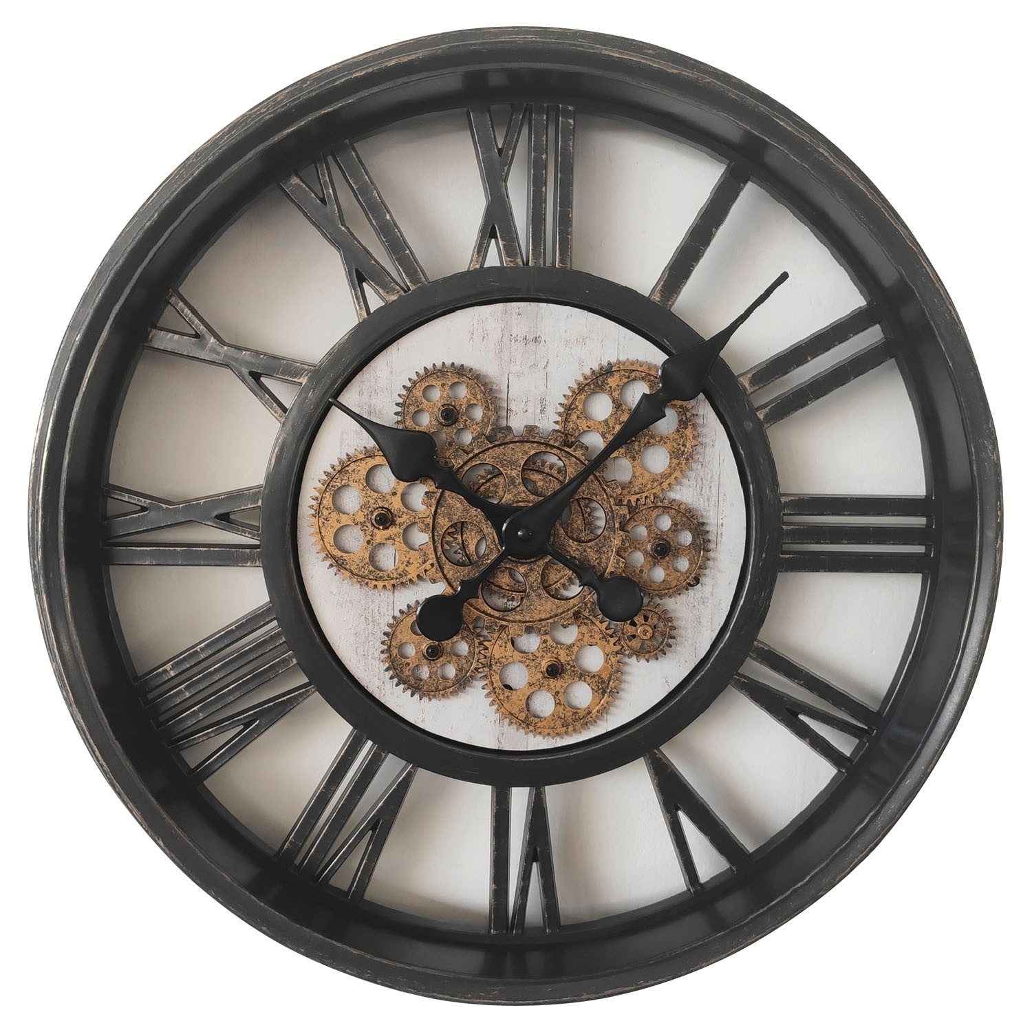 GLOBO LIGHTING Wanduhr ZALETTI, Schwarz, Goldgelb, Ø 51 cm, Kunststoff, (Glas)