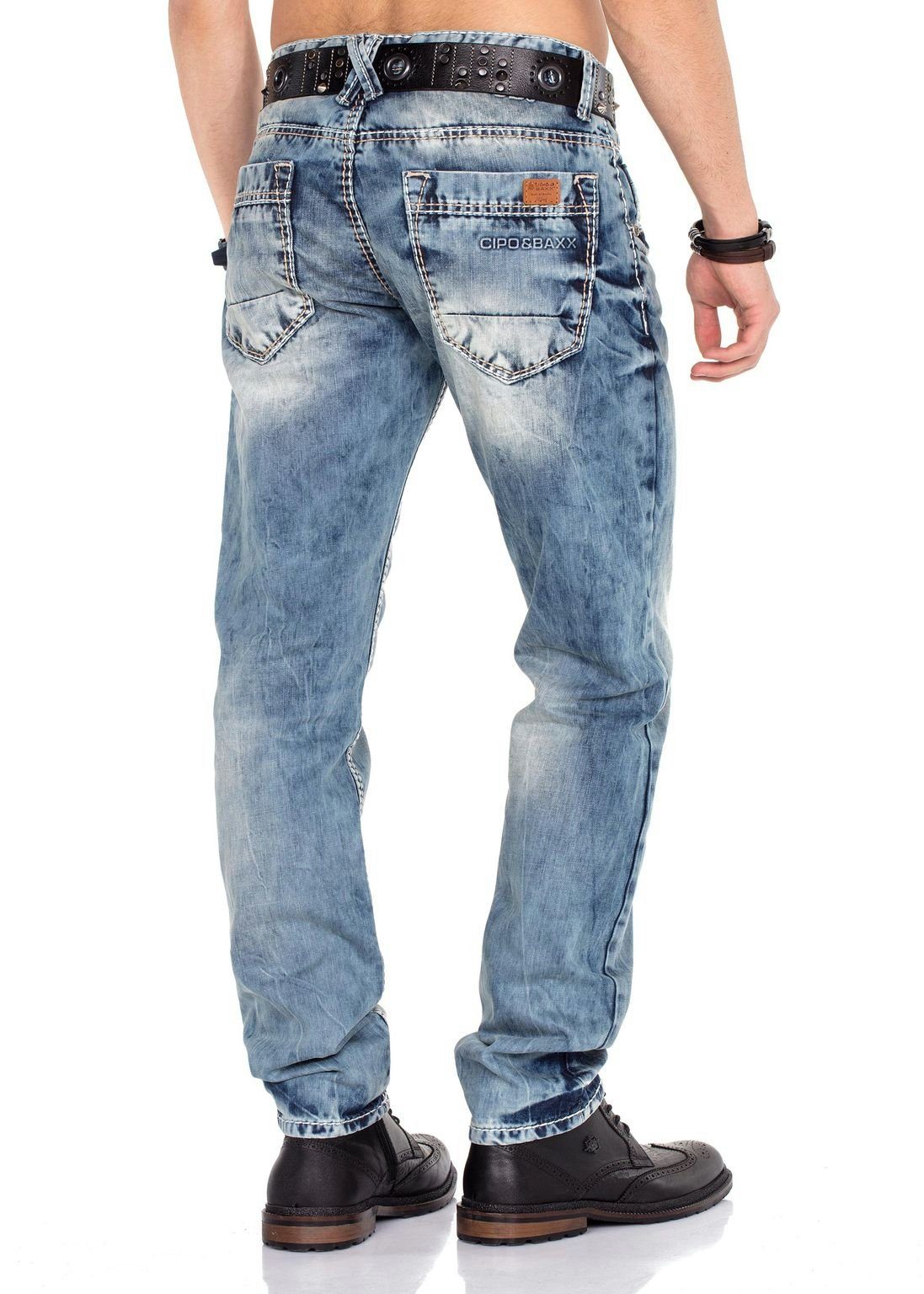 Straight-Jeans Baxx Kontrastnähten Cipo stonewashed mit &