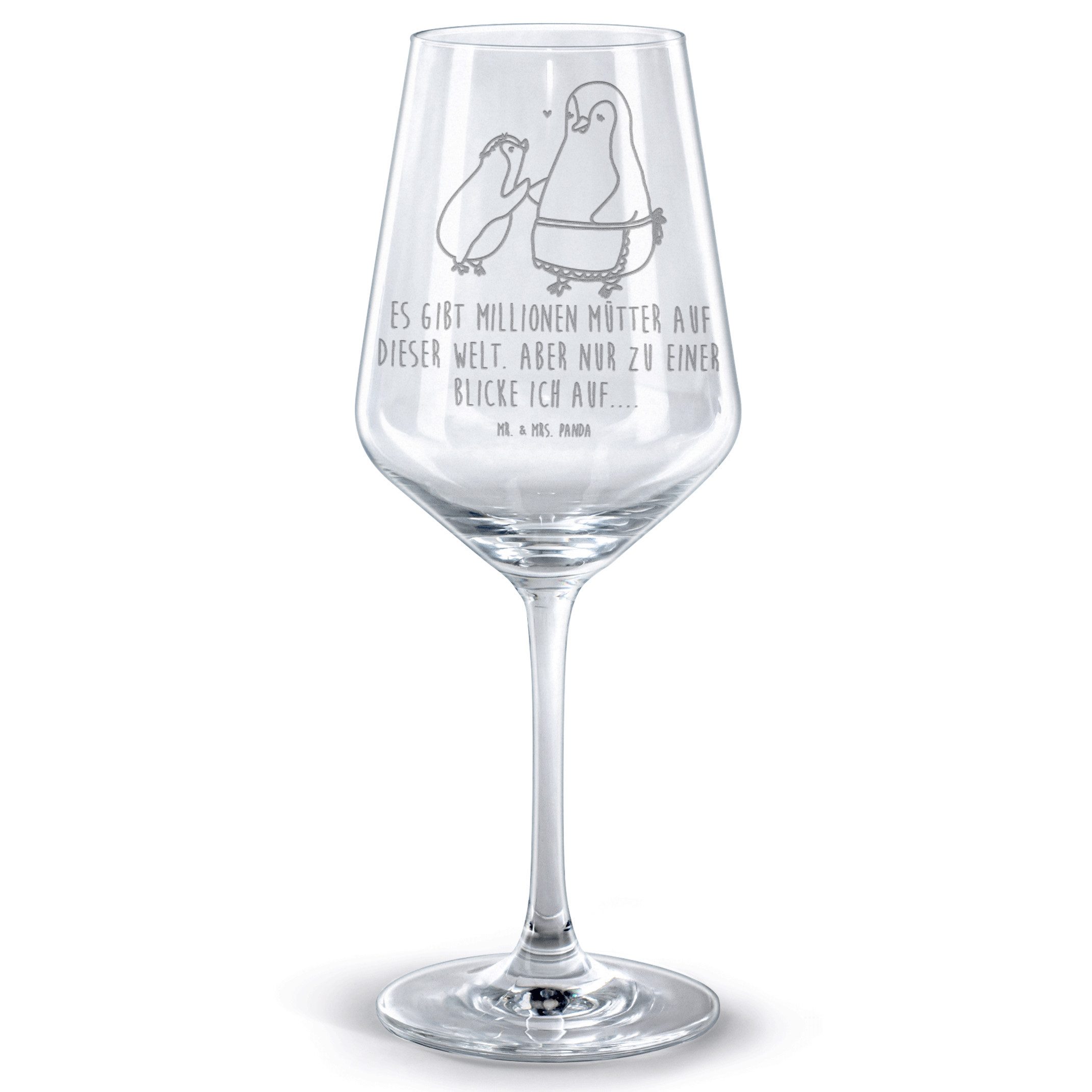 Mr. & Mrs. Panda Rotweinglas Pinguin mit Kind - Transparent - Geschenk, Rotwein Glas, Mutter, Mami, Premium Glas, Luxuriöse Gravur
