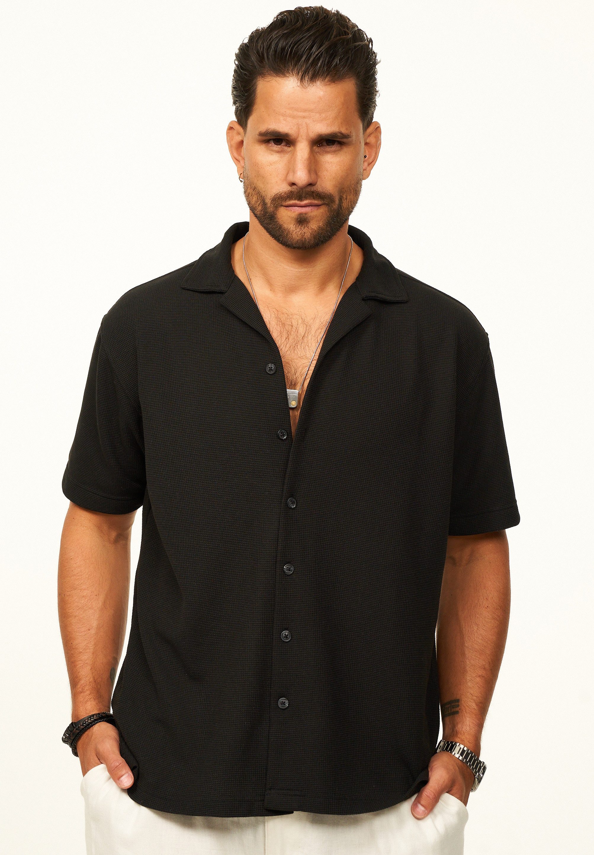 CARISMA Kurzarmhemd Poloshirt mit Struktur als lockeres Sommerhemd Polo T-Shirt Herren Herren Polohemd T-Shirt im Regular-Fit - Strandhemd