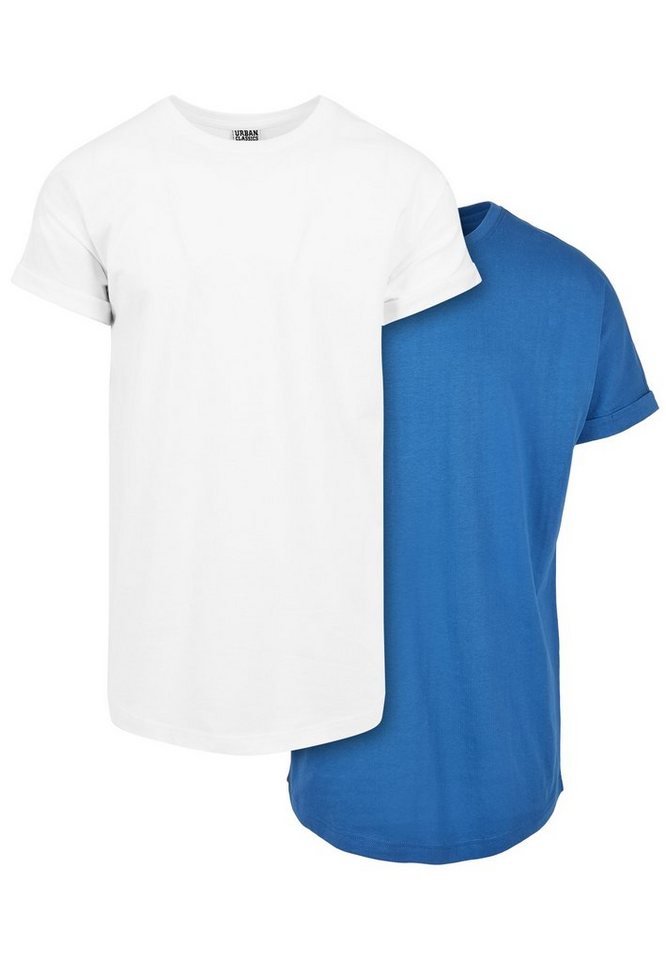 URBAN CLASSICS Kurzarmshirt Herren Pre-Pack Long Shaped Turnup Tee 2-Pack (1 -tlg), Stylisches T-Shirt aus angenehmer Baumwollmischung