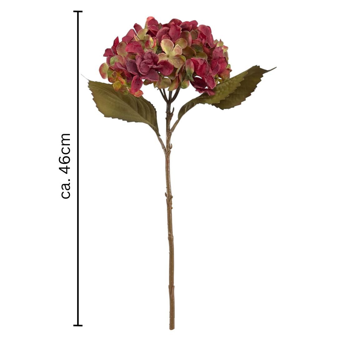 Kunstblume Kunstblume HORTENSIE 46 cm. In Trockenblumenoptik. Rot-Grün BUNT günstig online kaufen