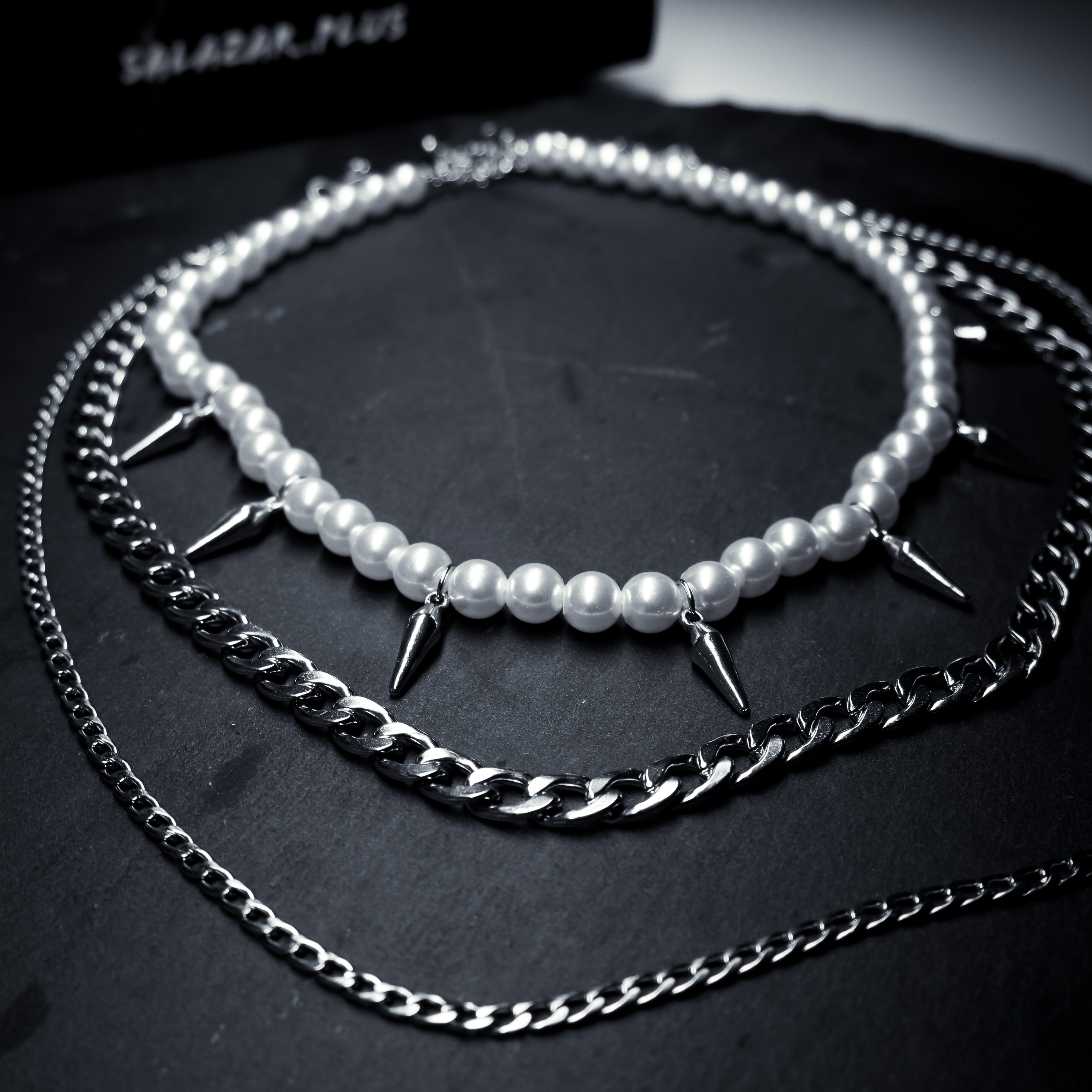 salazar.plus Perlenketten-Set Perlenkette mit Nieten Kubanische Kette Edelstahl 3er Set Herren (3er Set)