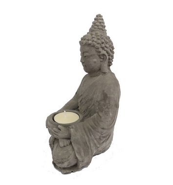 Linoows Teelichthalter Teelichthalter Buddha, Gartenlicht, Gartenfigur (1x), Buddha mit Teelicht, Kerzenständer aus Beton
