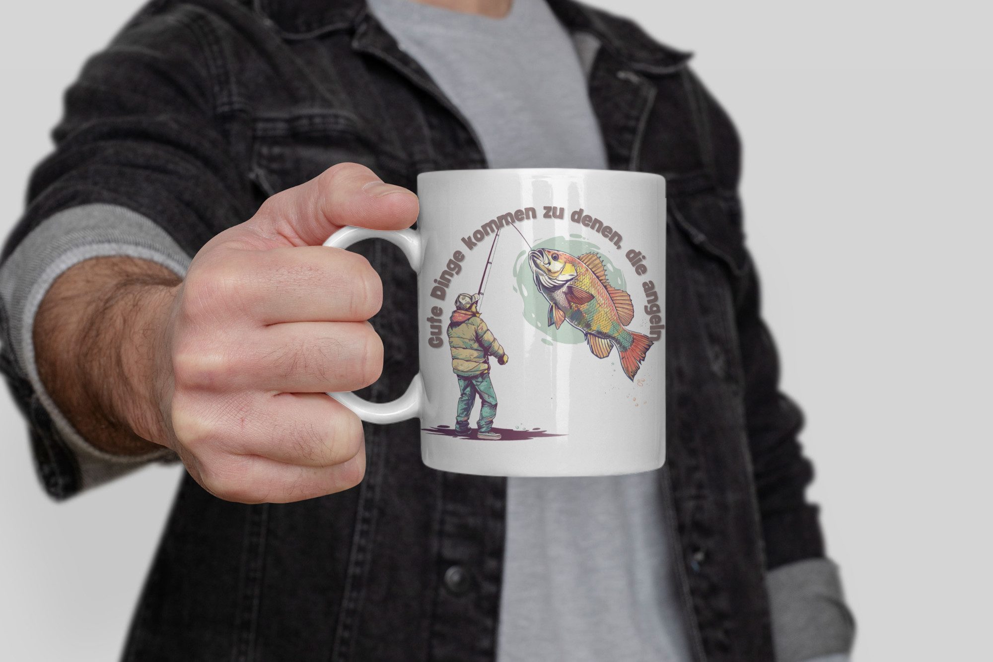 WS-Trend Tasse Angler Fischer Gute Dinge Kaffeetasse Teetasse Geschenkidee 325 ml, Keramik