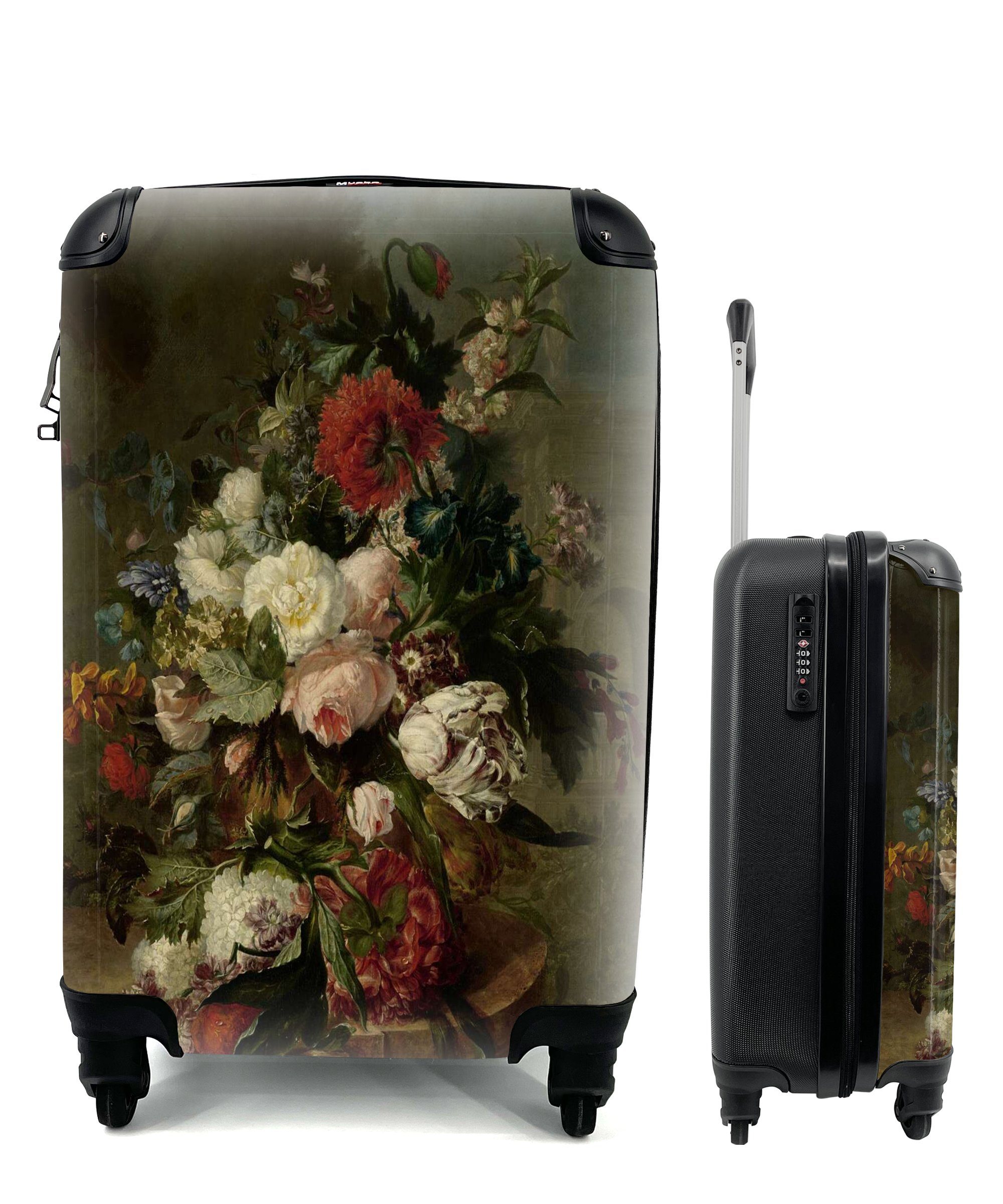 Gemälde 4 Handgepäck mit Uppink, Reisekoffer Reisetasche für Rollen, rollen, Trolley, MuchoWow Handgepäckkoffer Harmanus mit Blumen von Ferien, Stilleben -