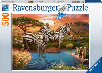 Ravensburger Puzzle Zebras am Wasserloch, 500 Puzzleteile, Made in Germany; FSC® - schützt Wald - weltweit