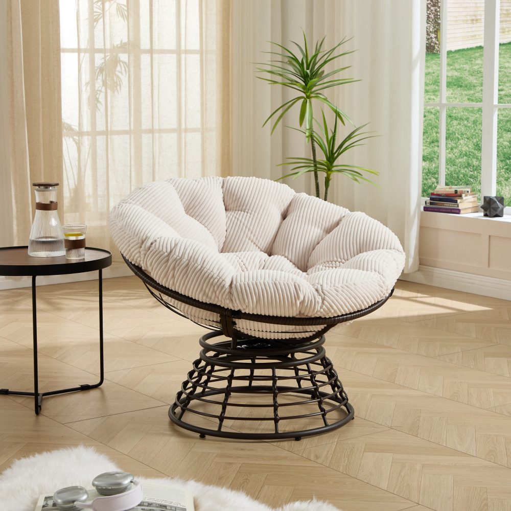 BBWL Sofa 360° Drehbar, ergonomischer Rattan Sessel mit dickem Kissen, Papasan Schaukelstuhl für Wohnzimmer Schlafzimmer Lesen Braun