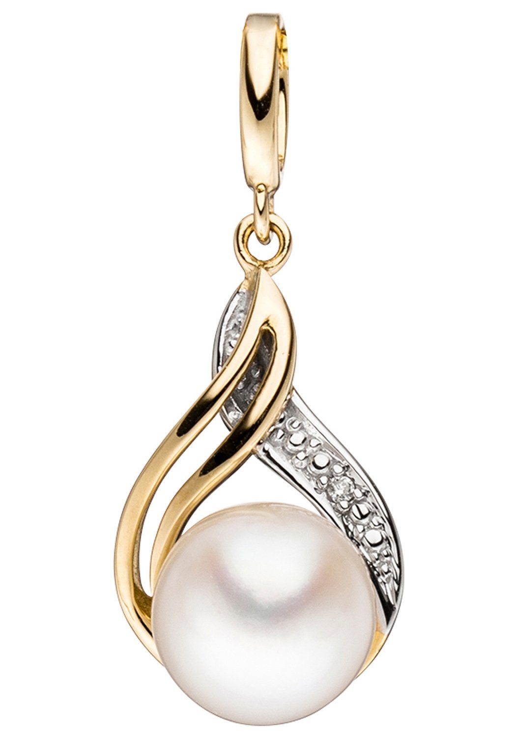 JOBO Perlenanhänger Anhänger mit Perle, 585 Gold mit Diamant und Süßwasser-Zuchtperle