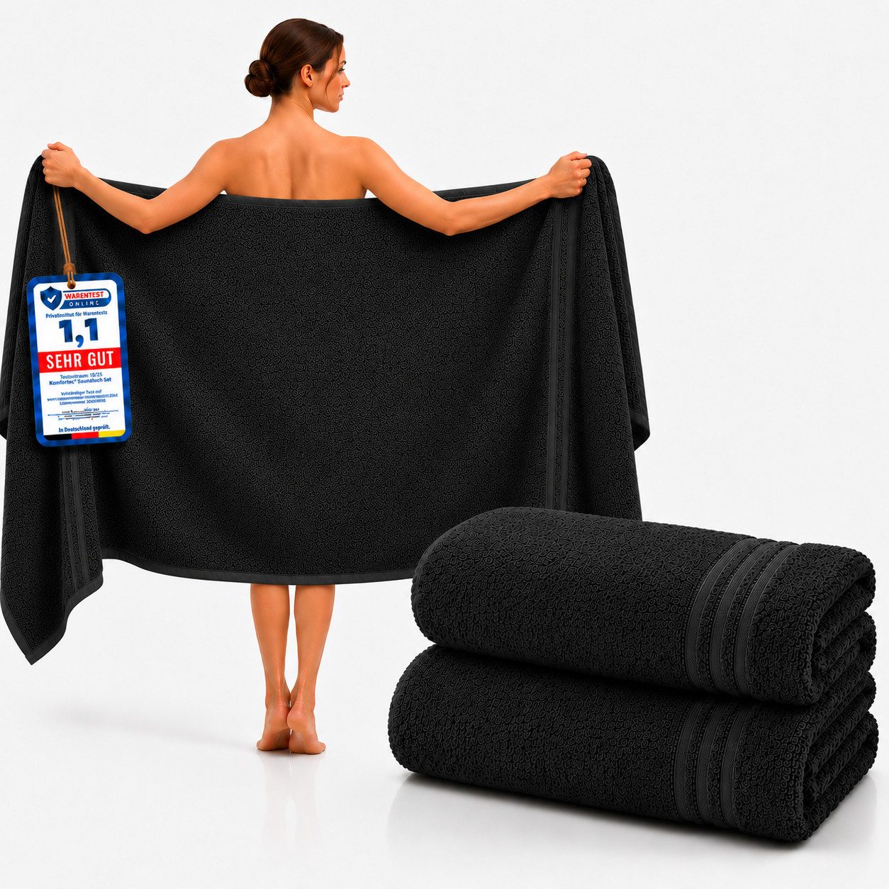 Komfortec Saunatuch 2er Set extra Große - Premium Badetuch - 80x200 XXL, Frottee (2-St), extra Große, 100% Baumwolle, Weich, Schnelltrocknend
