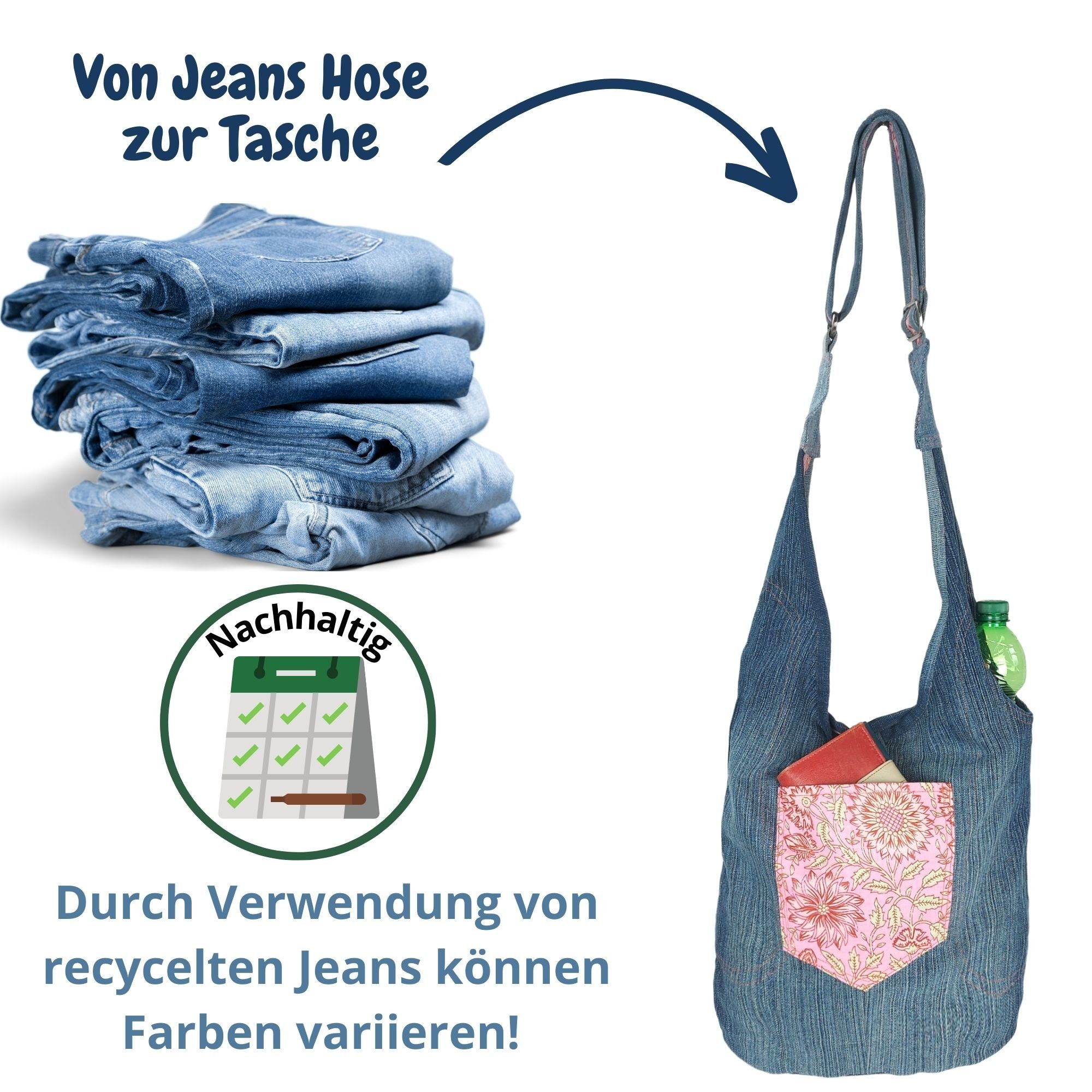 Sunsa Hobo Nachhaltige Hobo Tasche, blau Umhängetasche Wendbare rosa Jeanstasche, 2 Steig Tasche, tragbare Seitig tragbare Tasche 2