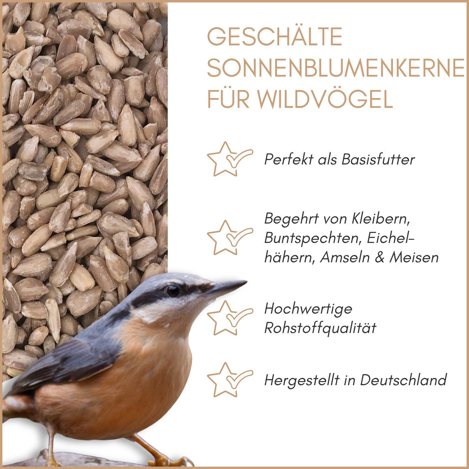 Supravit Sonnenblumenkerne geschält Ganzjahresfutter für Wildvögel, Ergänzungsfutter für: Wildvogel