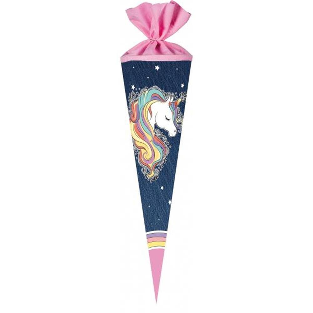 Nestler Schultüte Einhorn Regenbogen Mähne, 70 cm, rund, mit rosafarbigem Filzverschluss