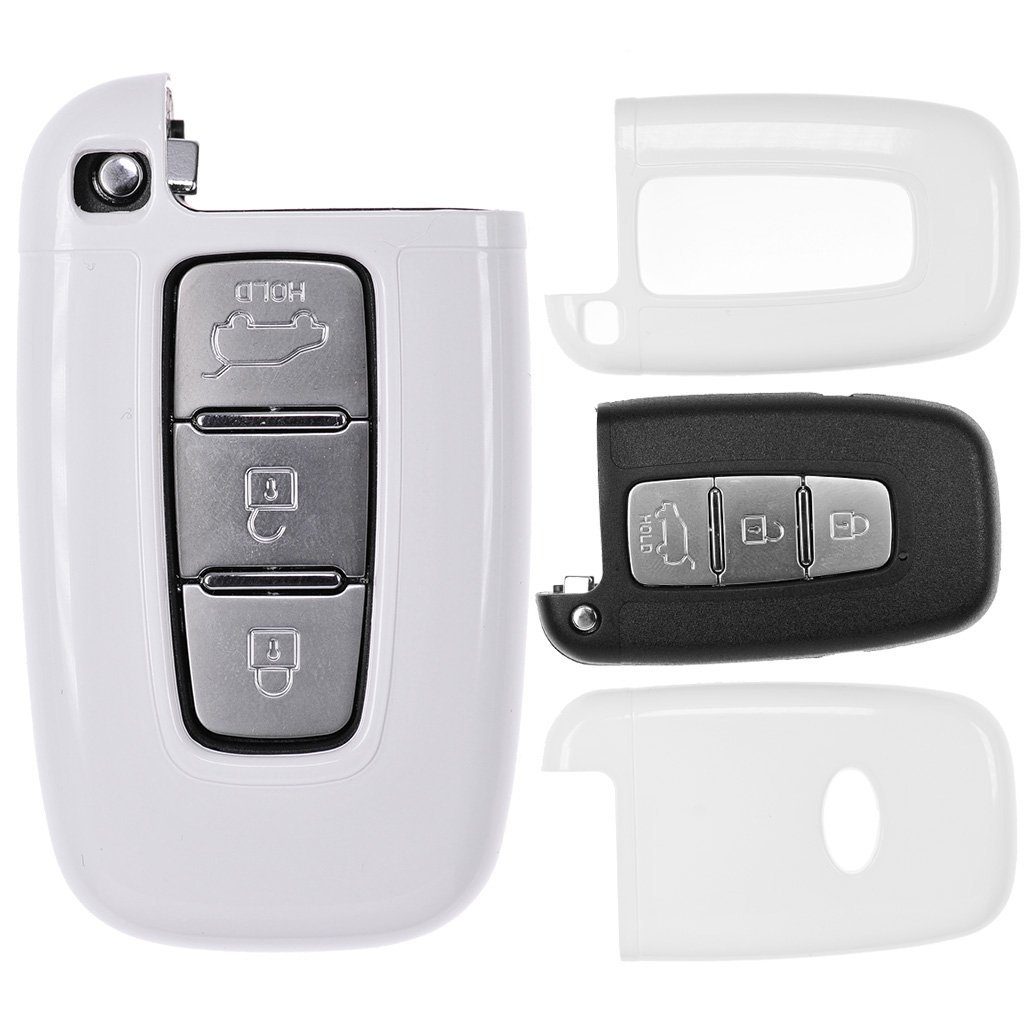 mt-key Schlüsseltasche Autoschlüssel Hardcover Schutzhülle Weiß, für Hyundai i10 i20 ix35 Kia Ceed Soul Sportage KEYLESS SMARTKEY