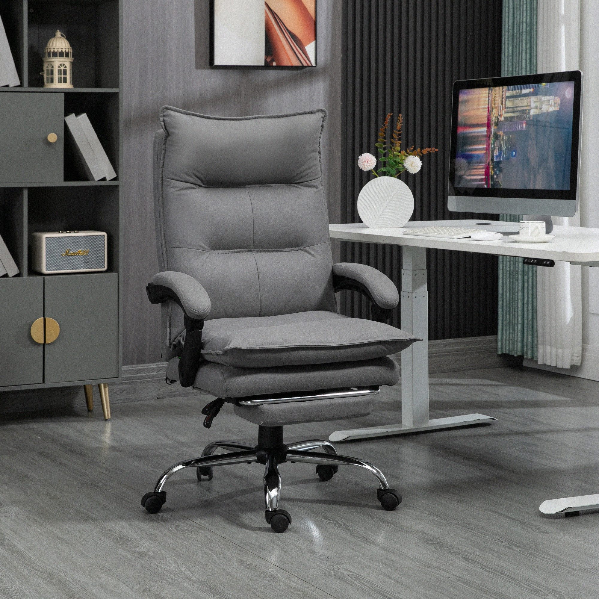 Vinsetto Schreibtischstuhl Bürostuhl Massagefunktion, Ergonomischer PC Stuhl mit Lendenheizung (Chefsessel, 1 St), 120 kg Belastbar, Grau