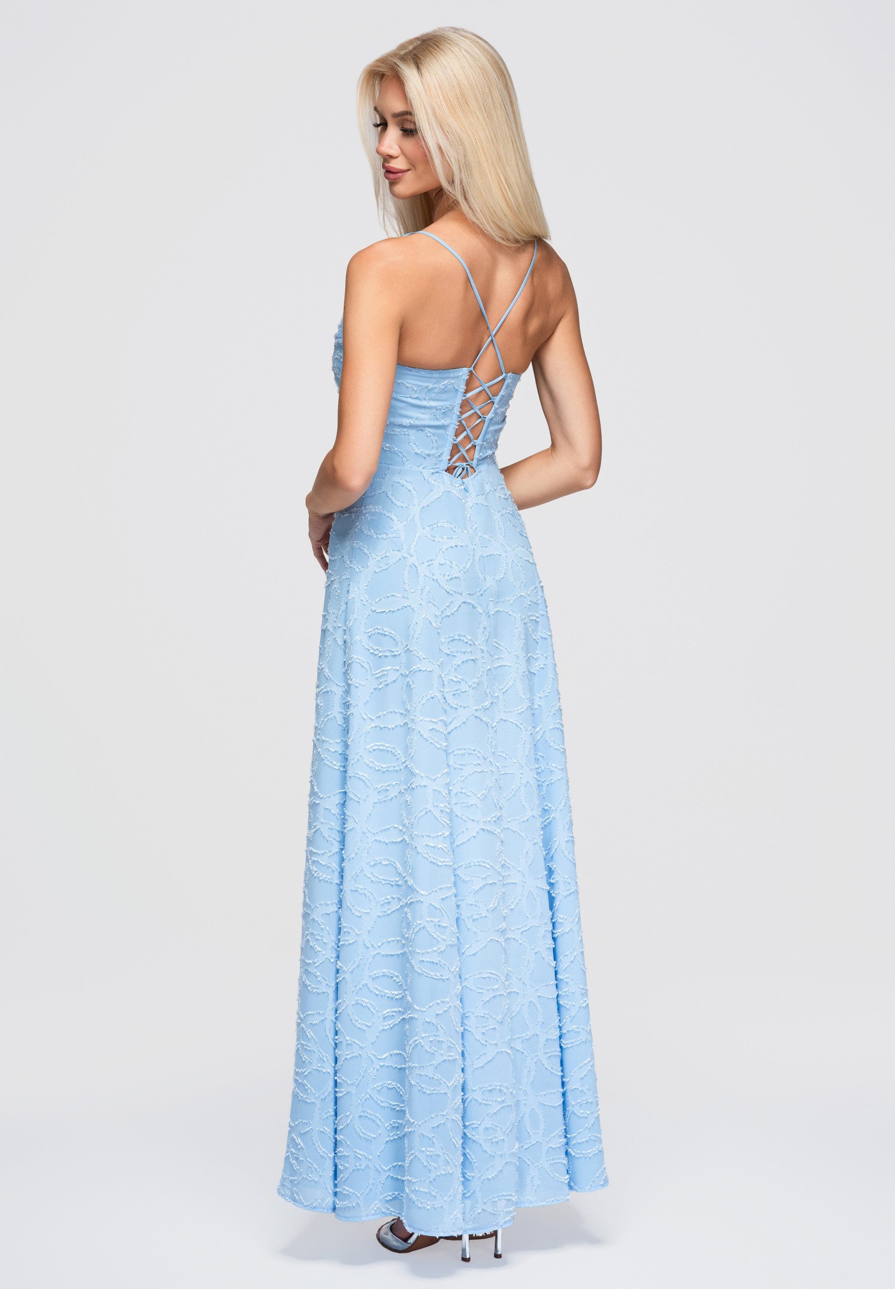 OMBRE Abendkleid Damen Abendkleid mit A-Linie und Spaghetti-Trägern Blau L (kein Set, 1-tlg) maxi Kleid