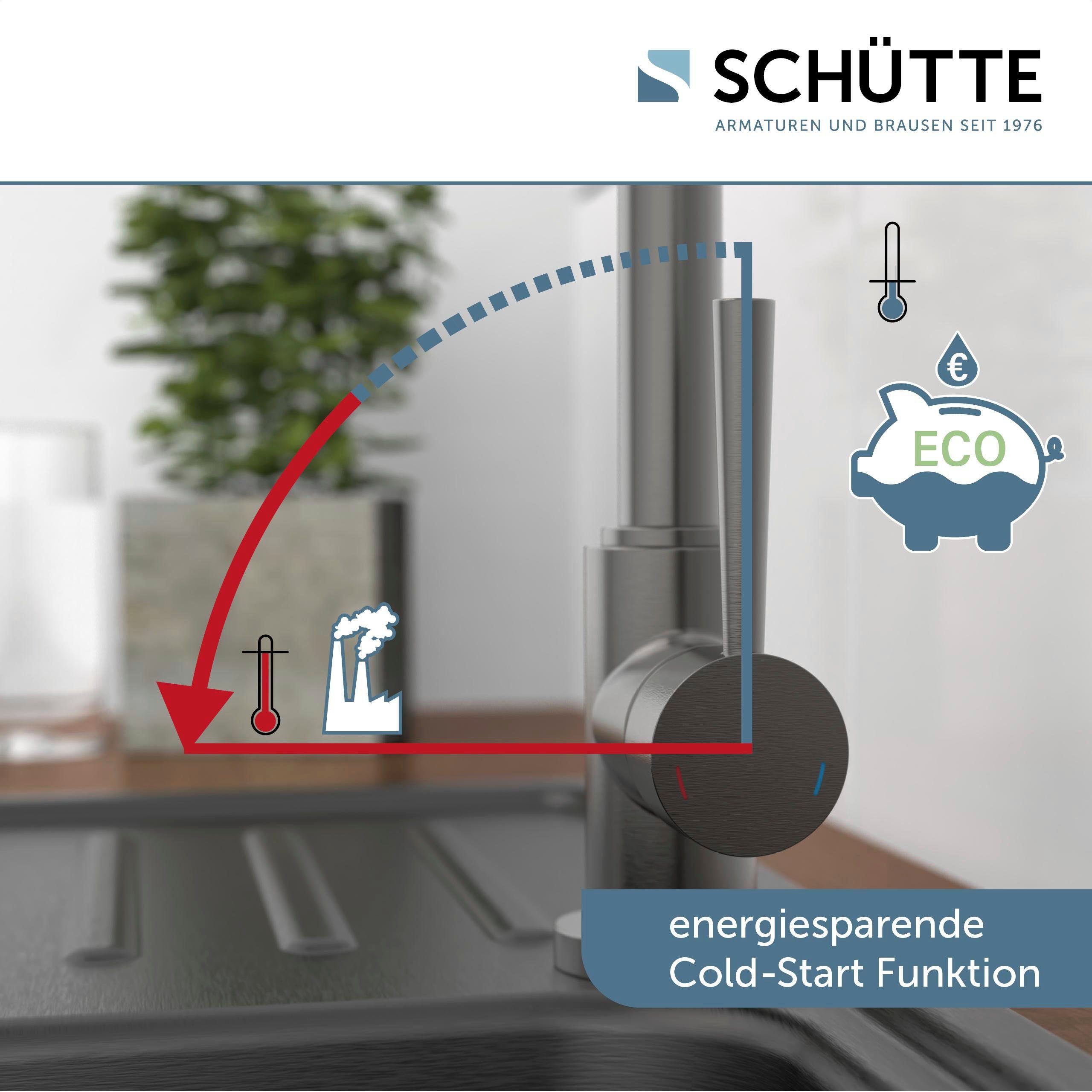 Schütte Spültischarmatur CORNWALL graphit Mischbatterie, Hochdruck energiesparender matt 360° Cold-Start, schwenkbare