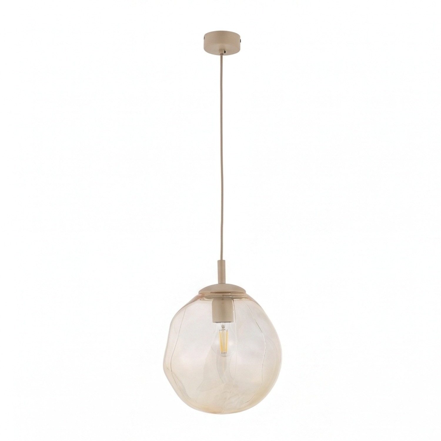 Licht-Erlebnisse Pendelleuchte UMERA, ohne Leuchtmittel, Glas Metall E27 H: max. 175 cm Sandfarben Cognac rund Modern