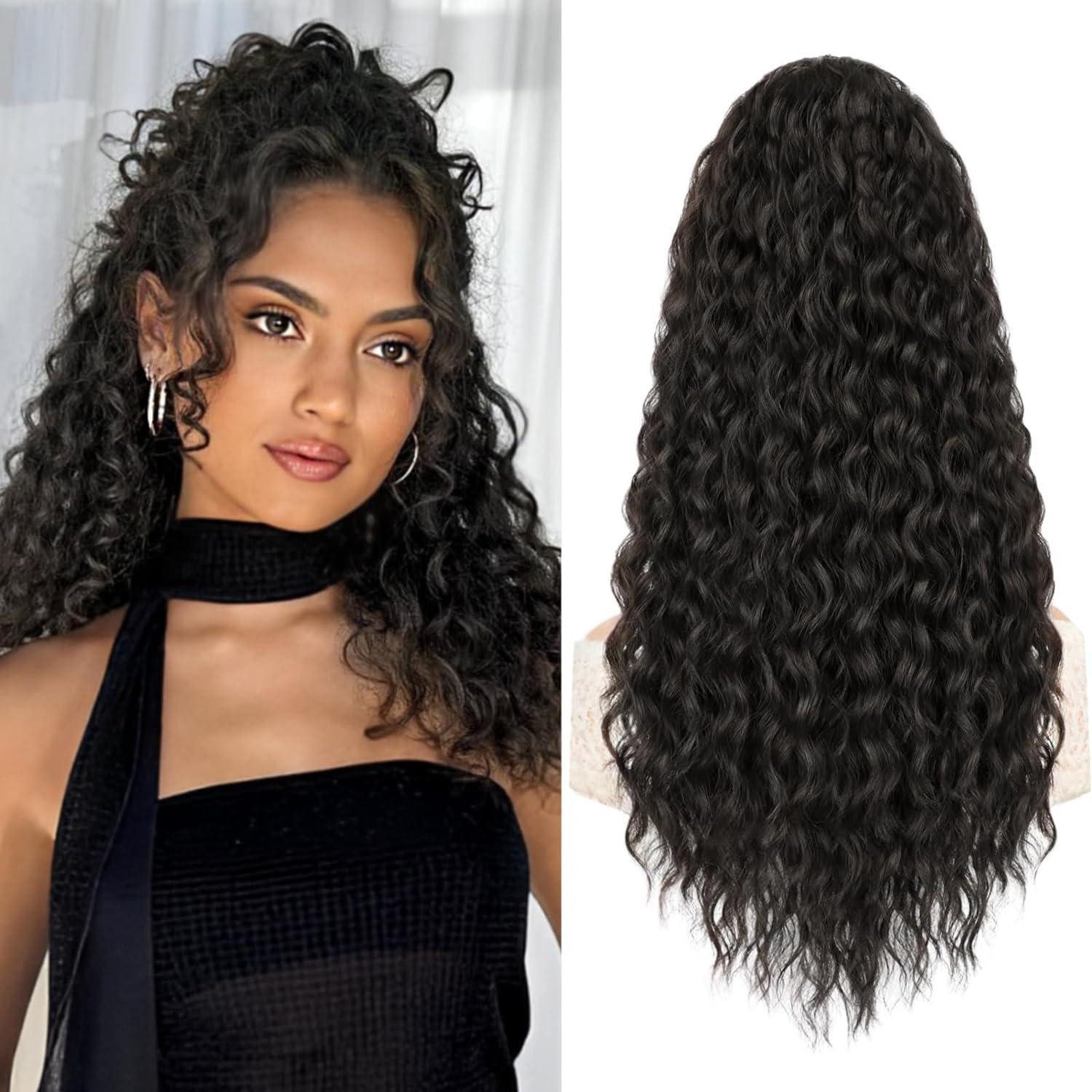 LuxusKollektion Kunsthaar-Extension Pferdeschwanz Haarverlängerung Kordelzug 45cm Afro Natürliches Schwarz