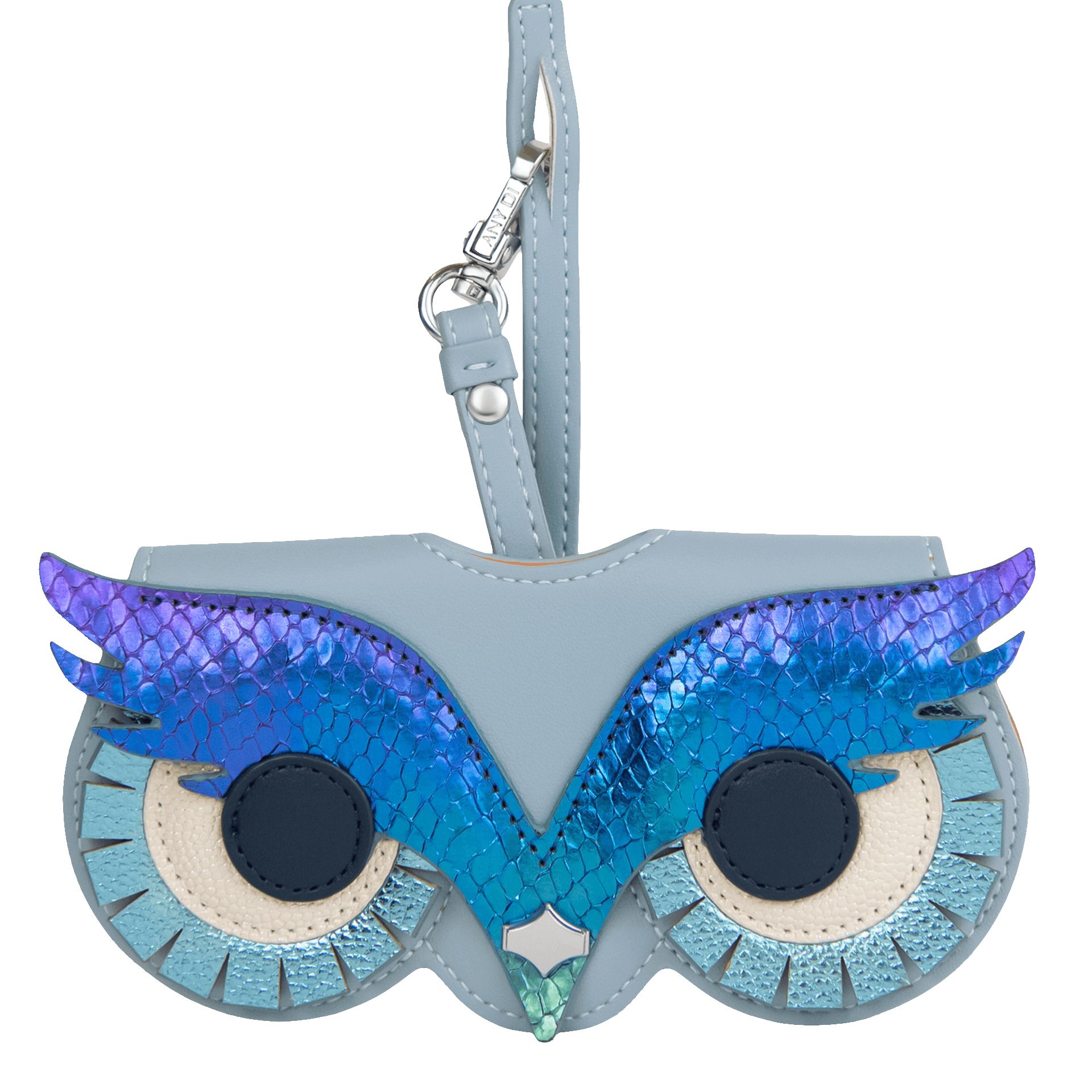 ANY DI Brillenetui ANY DI MUNICH Brillenetui SunCover Kingfisher vegan blau, Lederband mit Karabiner, Versilbert