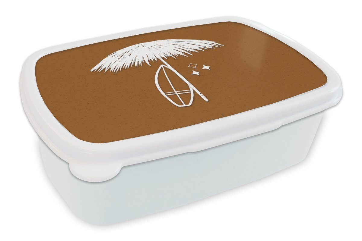 MuchoWow Lunchbox Sommer - Sonnenschirm - Braun, Kunststoff, (2-tlg), Brotbox für Kinder und Erwachsene, Brotdose, für Jungs und Mädchen weiß